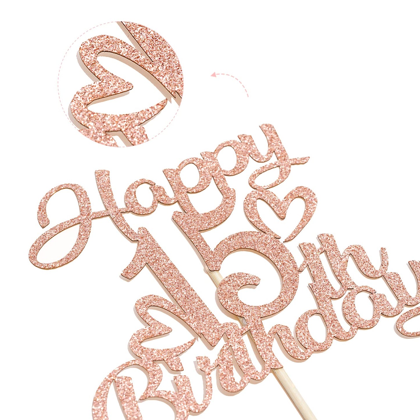 Unoggsor Rose Gold Glitter Happy 15th Birthday Cake Topper – Hello 15, 15 & Fabulous