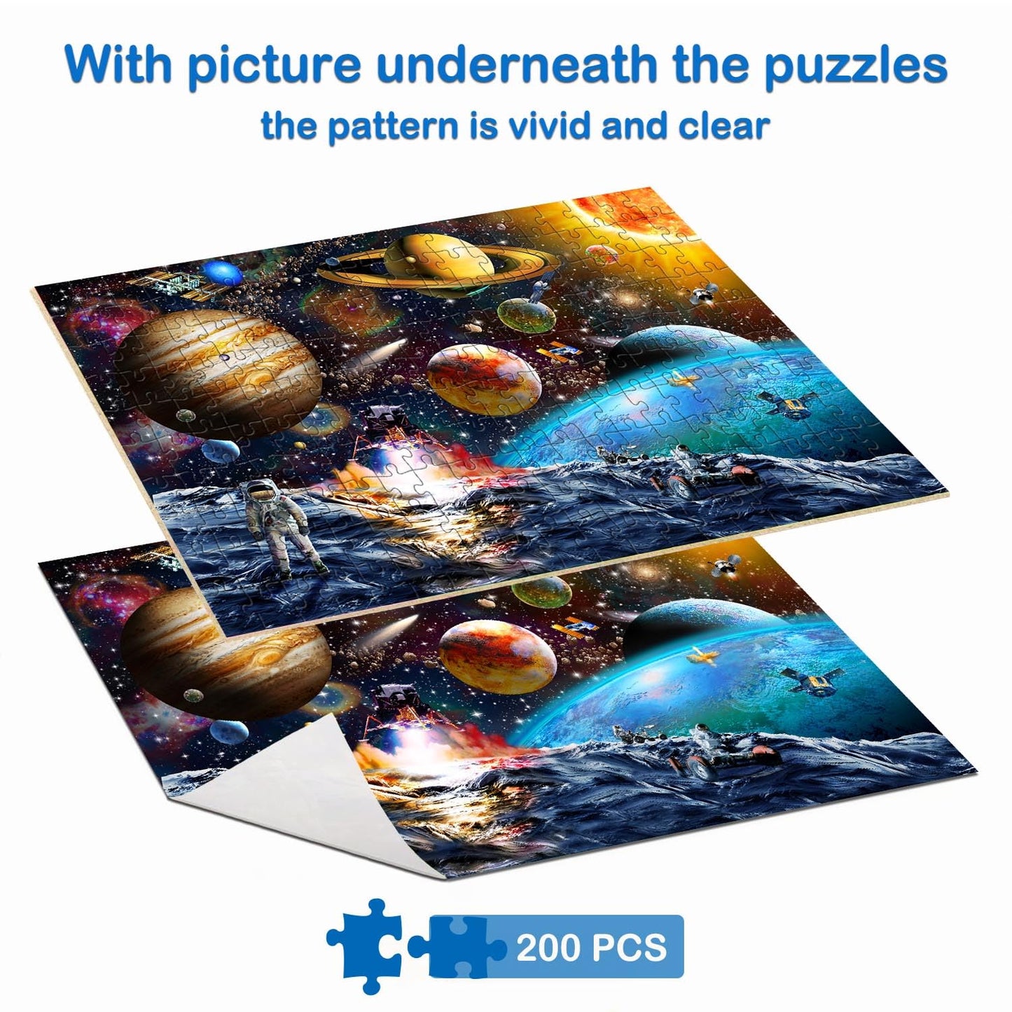 Unolidrom Solar System Puzzles for Kids | 200-Piece Spacewalk Jigsaw for Ages 6-8 & 8-10
