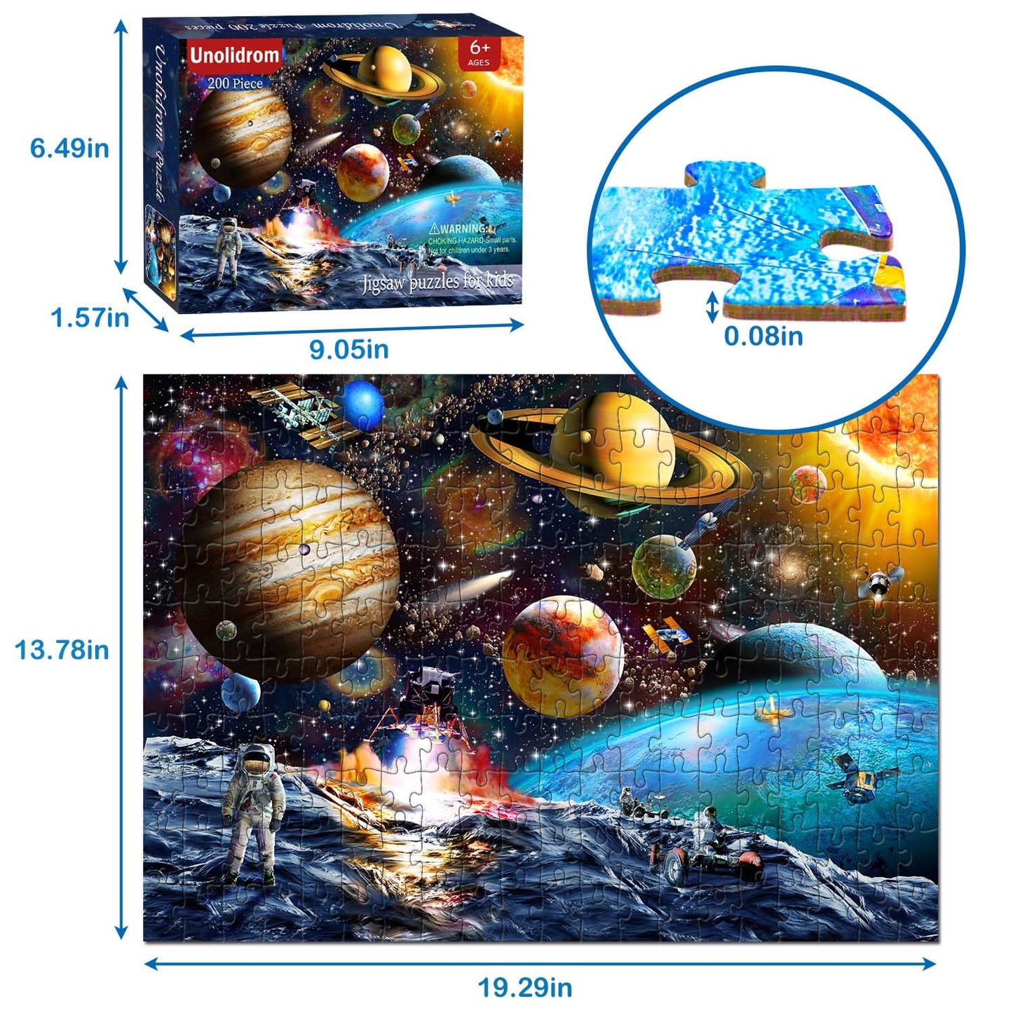 Unolidrom Solar System Puzzles for Kids | 200-Piece Spacewalk Jigsaw for Ages 6-8 & 8-10