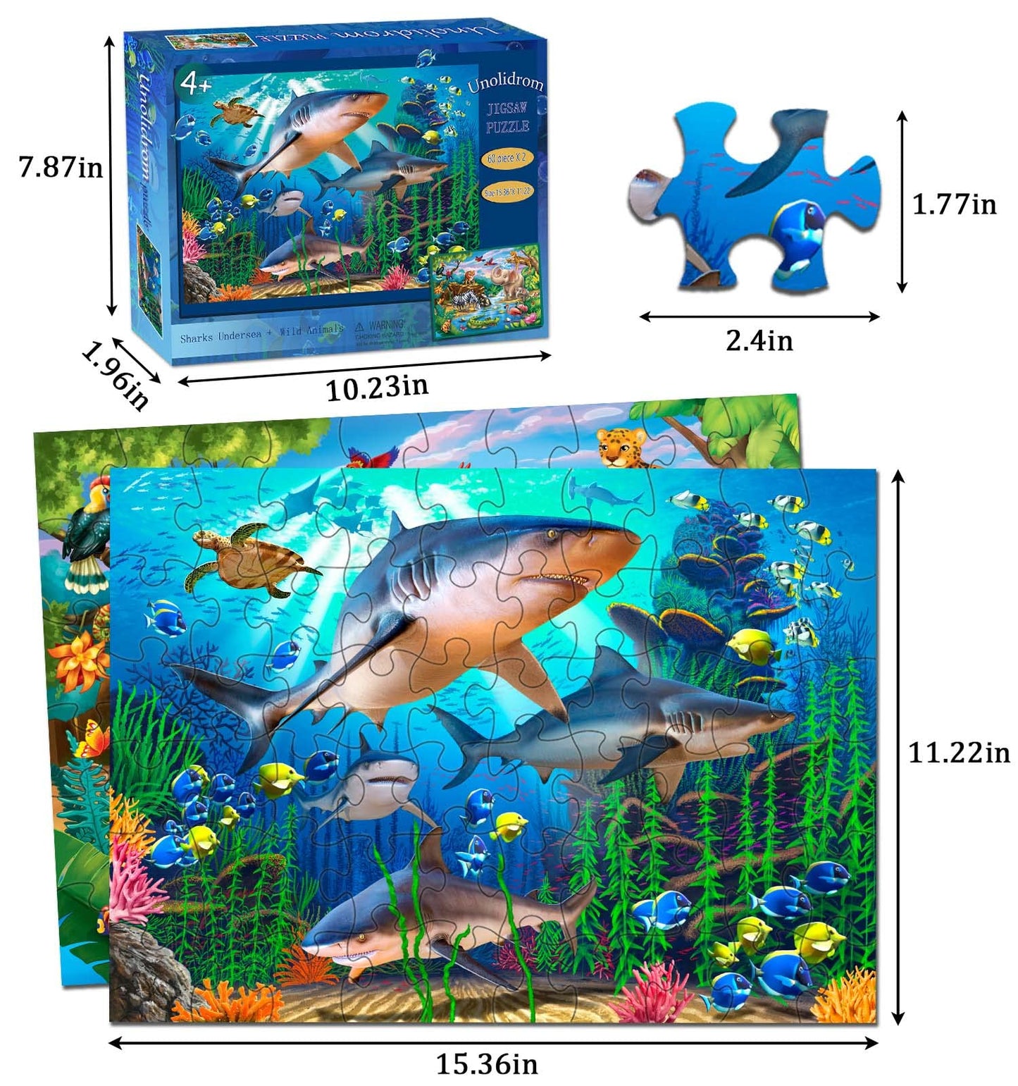 Unolidrom Puzzles for Kids 4-8 - 2-Pack 60-Piece Ocean & Forest Animals | Educational Toys