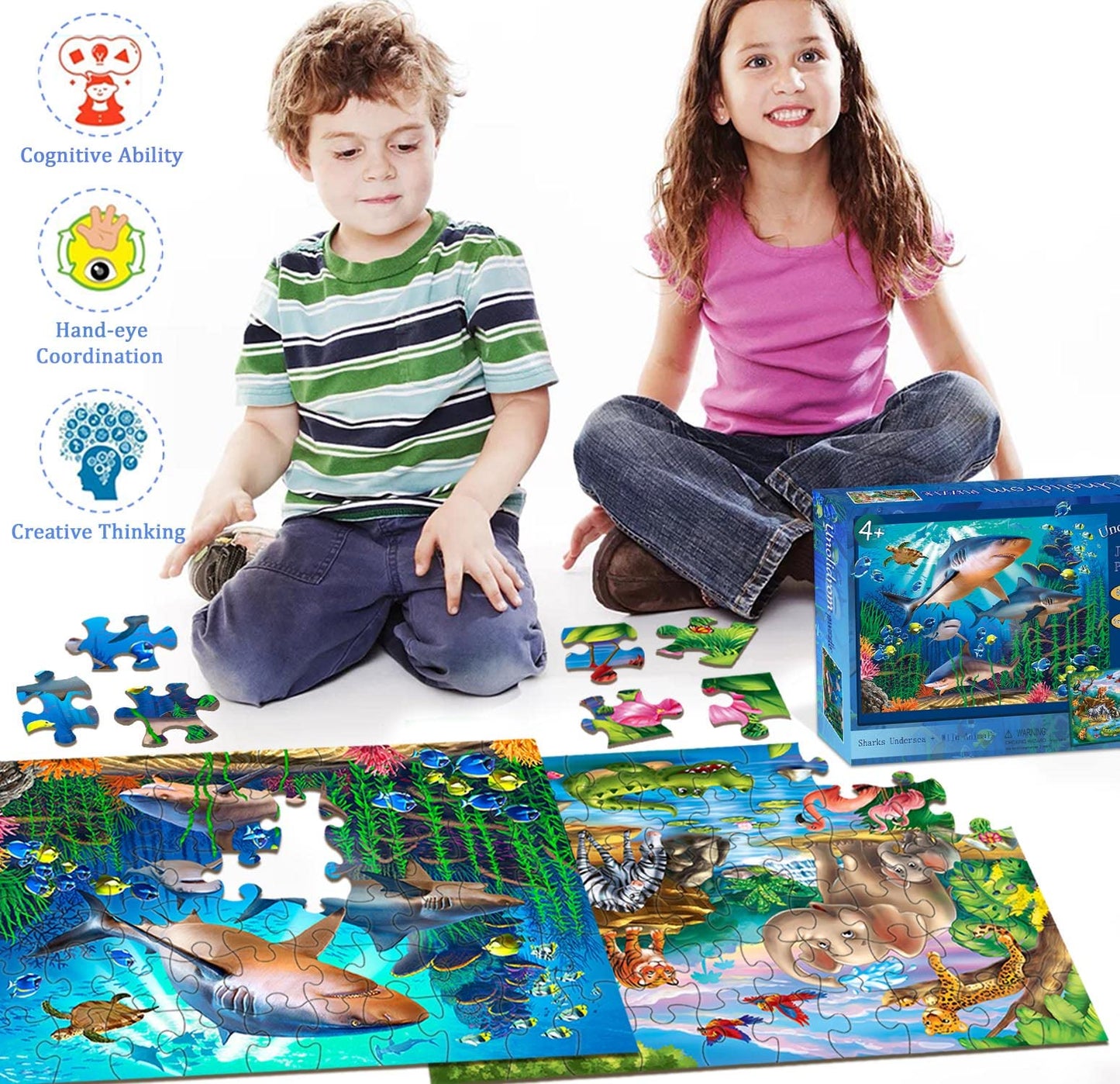 Unolidrom Puzzles for Kids 4-8 - 2-Pack 60-Piece Ocean & Forest Animals | Educational Toys
