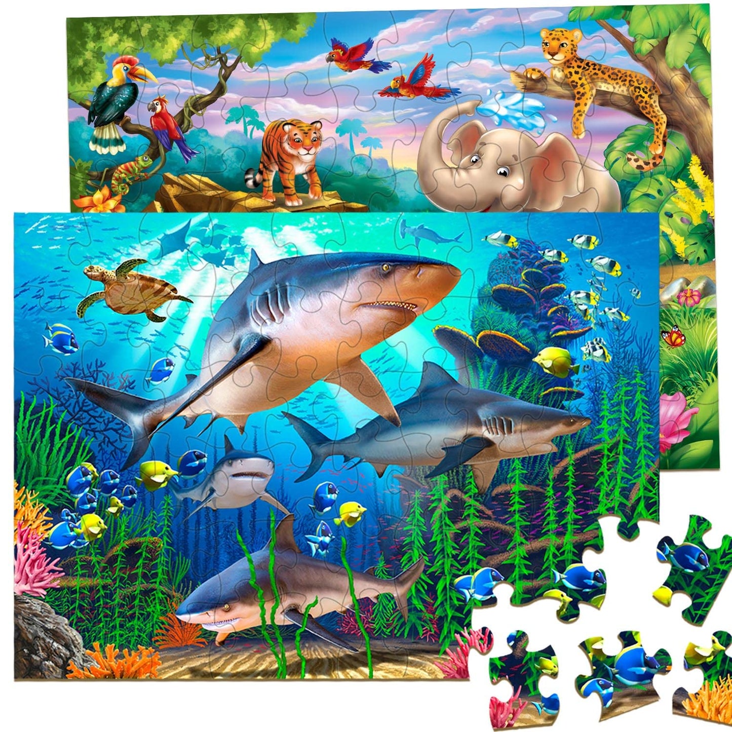 Unolidrom Puzzles for Kids 4-8 - 2-Pack 60-Piece Ocean & Forest Animals | Educational Toys