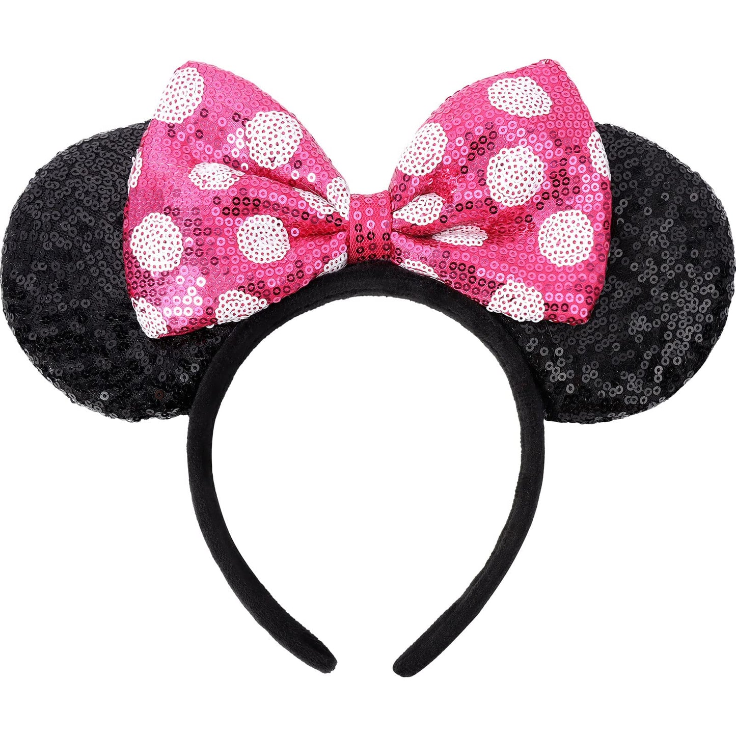 UNSPAZ Mouse Ears Headbands – Pink Sequin Bow, Wide Headband for Cosplay & Parties