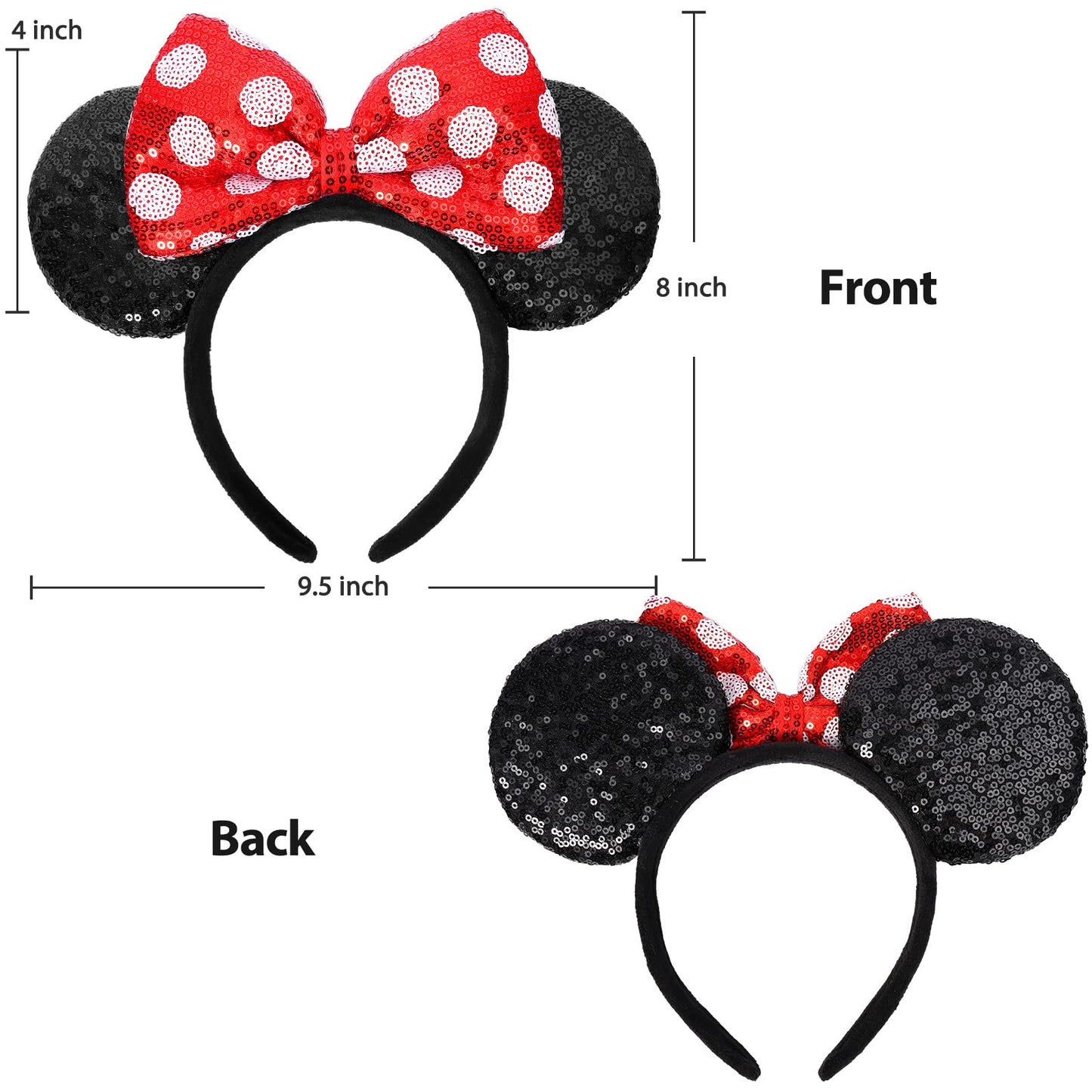 UNSPAZ Mouse Ears Headband – Sequin Bow, Polka Dot Style for Women, Girls & Boys