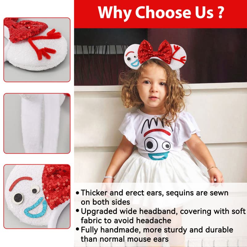UNSPAZ Mouse Ears Headband – Sequin Ears with White Bow, Comfortable Fit