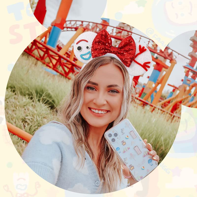 UNSPAZ Mouse Ears Headband – Sequin Ears with White Bow, Comfortable Fit