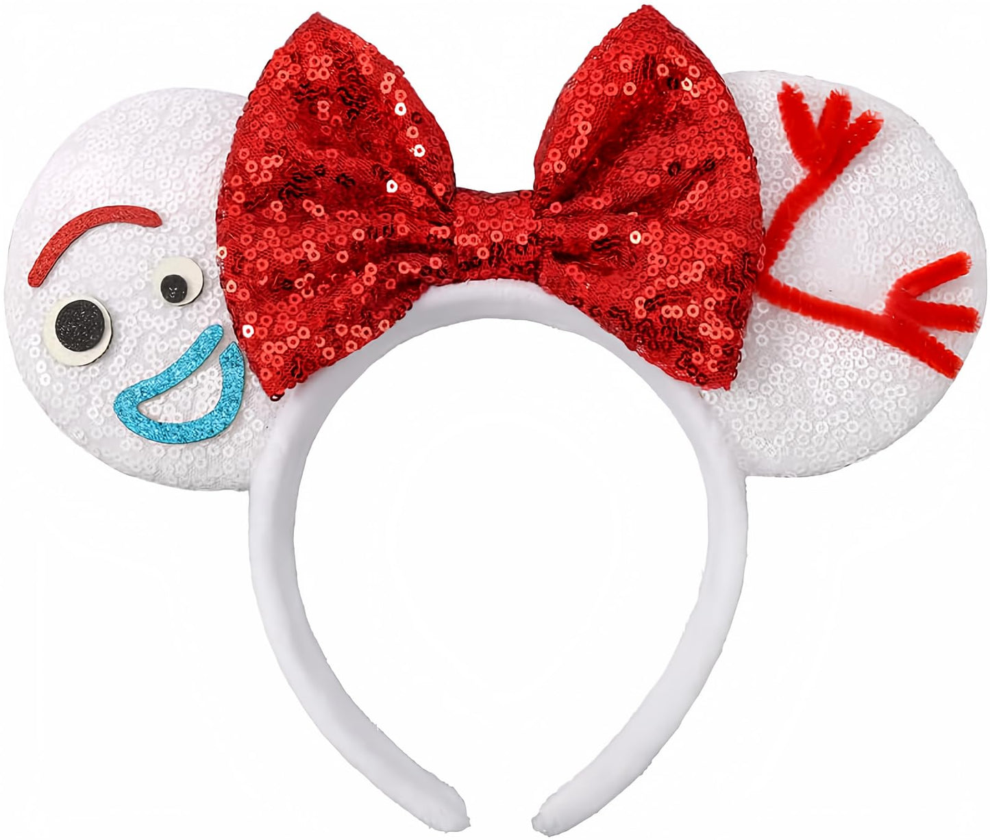 UNSPAZ Mouse Ears Headband – Sequin Ears with White Bow, Comfortable Fit