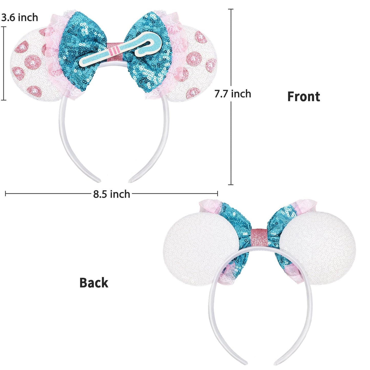 UNSPAZ Mouse Ears Headband – Pink & Sky Blue Sparkly Shepherdess Bow for Women & Girls