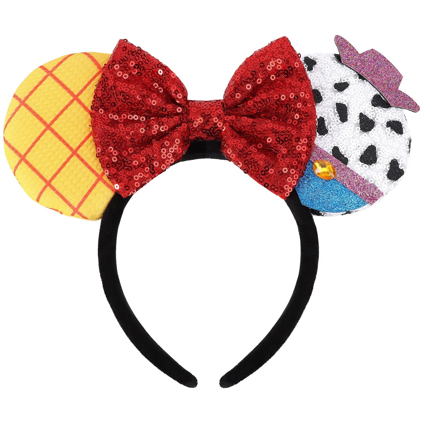 UNSPAZ Mouse Ears Headband - Extra Thick & Soft with Sequin Bow (TS Yellow)