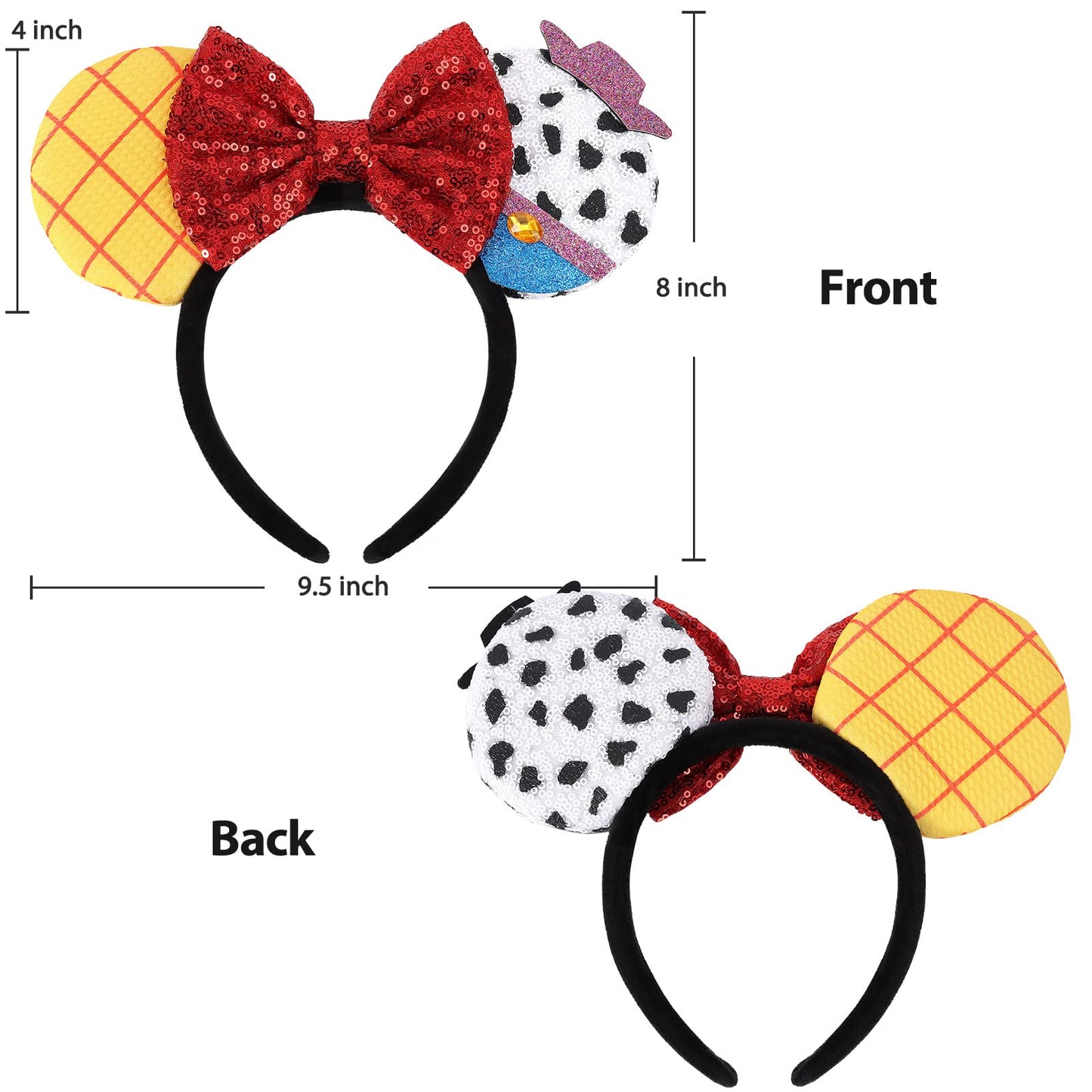 UNSPAZ Mouse Ears Headband - Extra Thick & Soft with Sequin Bow (TS Yellow)