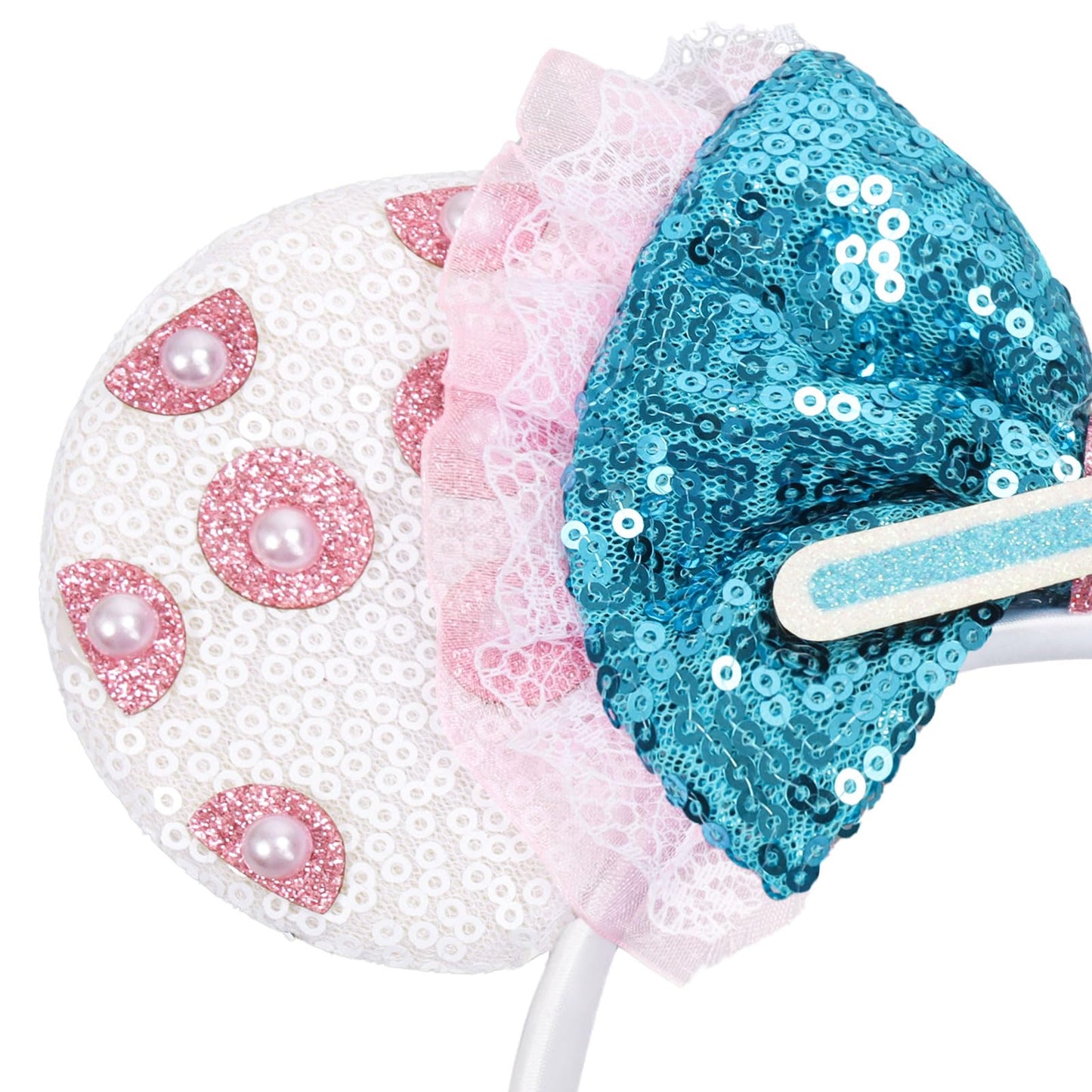 UNSPAZ Mouse Ears Headband – Pink & Sky Blue Sparkly Shepherdess Bow for Women & Girls