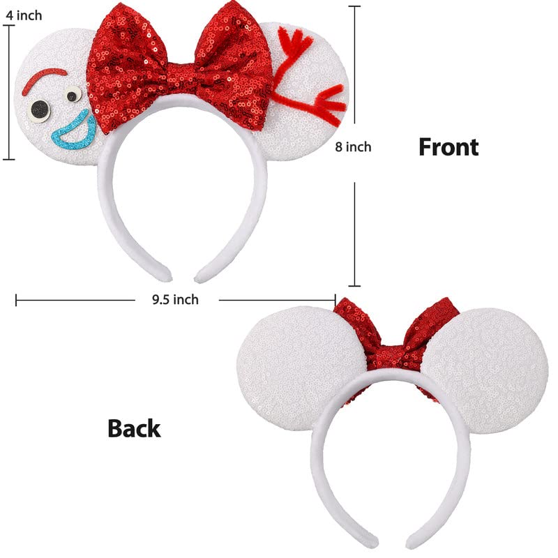 UNSPAZ Mouse Ears Headband – Sequin Ears with White Bow, Comfortable Fit