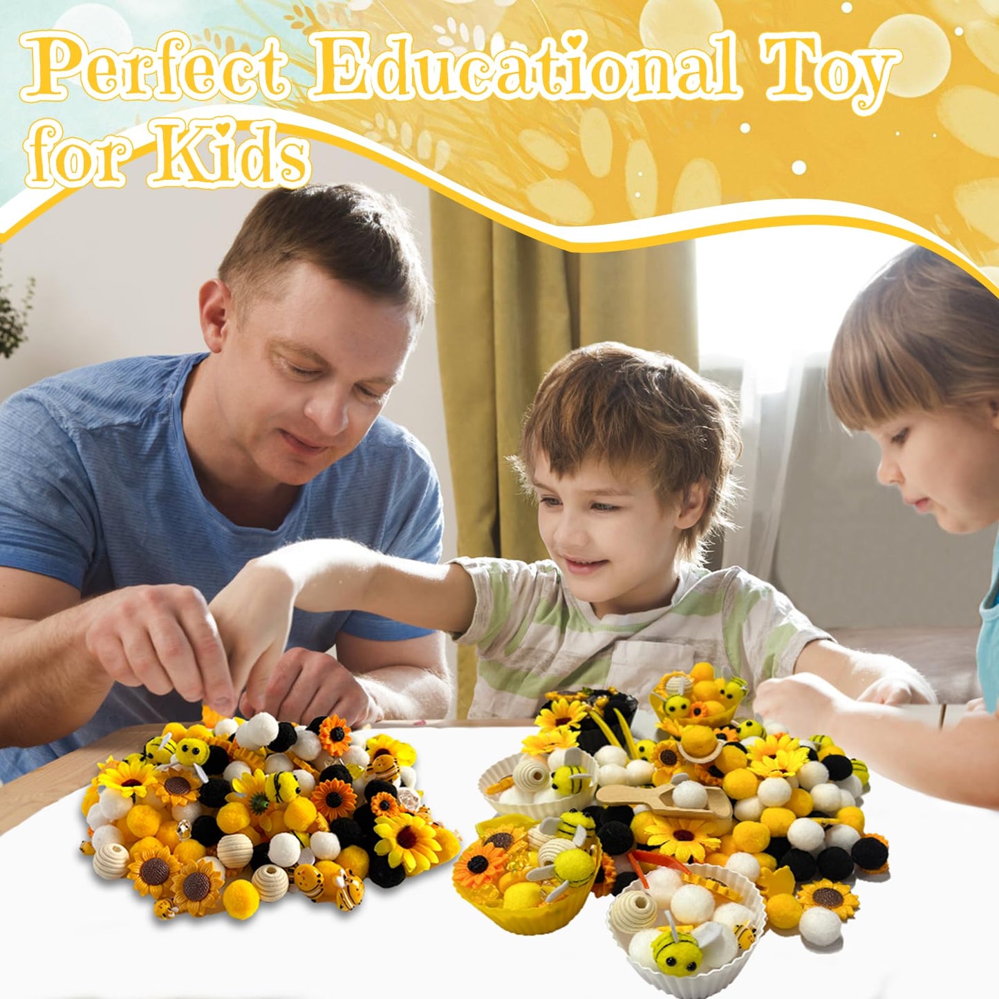 Unvola 196Pcs Bee Themed Sensory Bin Filler – Fine Motor & Counting Toys for Preschool
