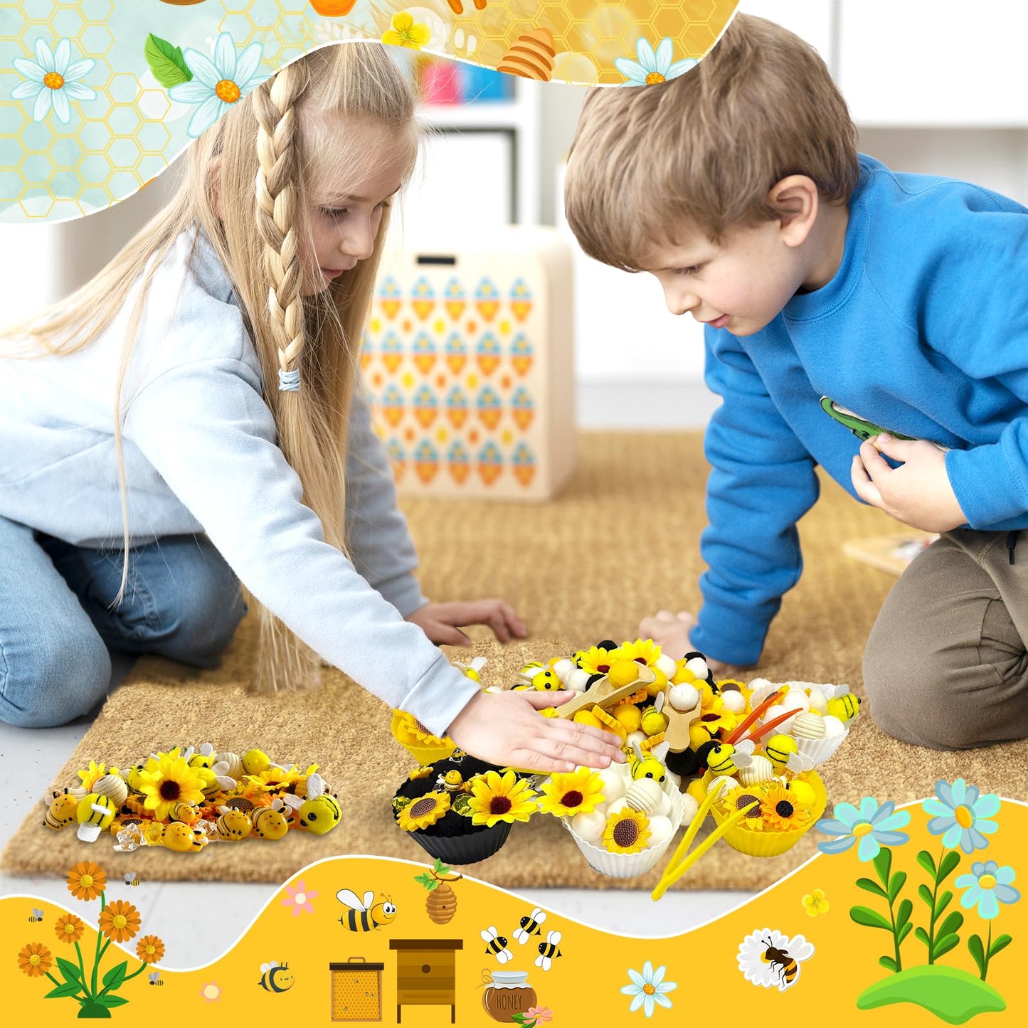 Unvola 196Pcs Bee Themed Sensory Bin Filler – Fine Motor & Counting Toys for Preschool