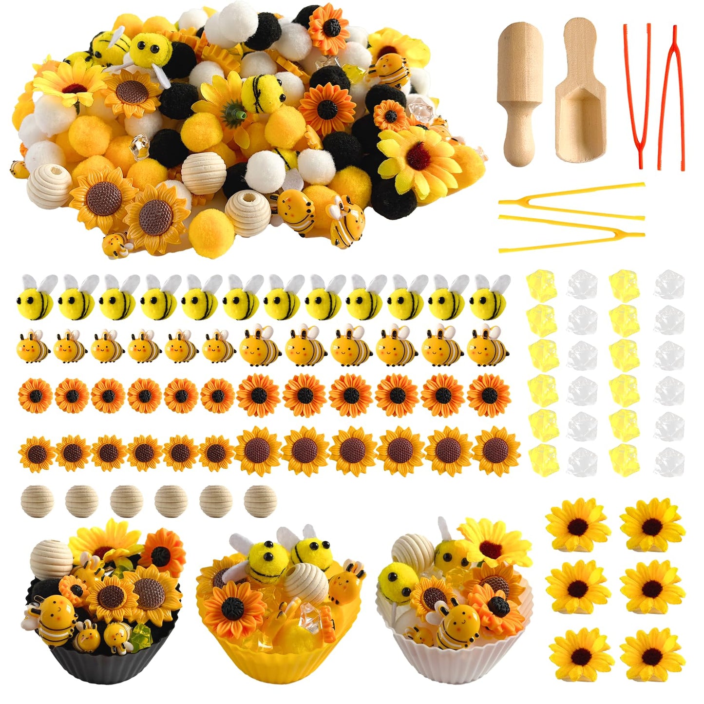 Unvola 196Pcs Bee Themed Sensory Bin Filler – Fine Motor & Counting Toys for Preschool