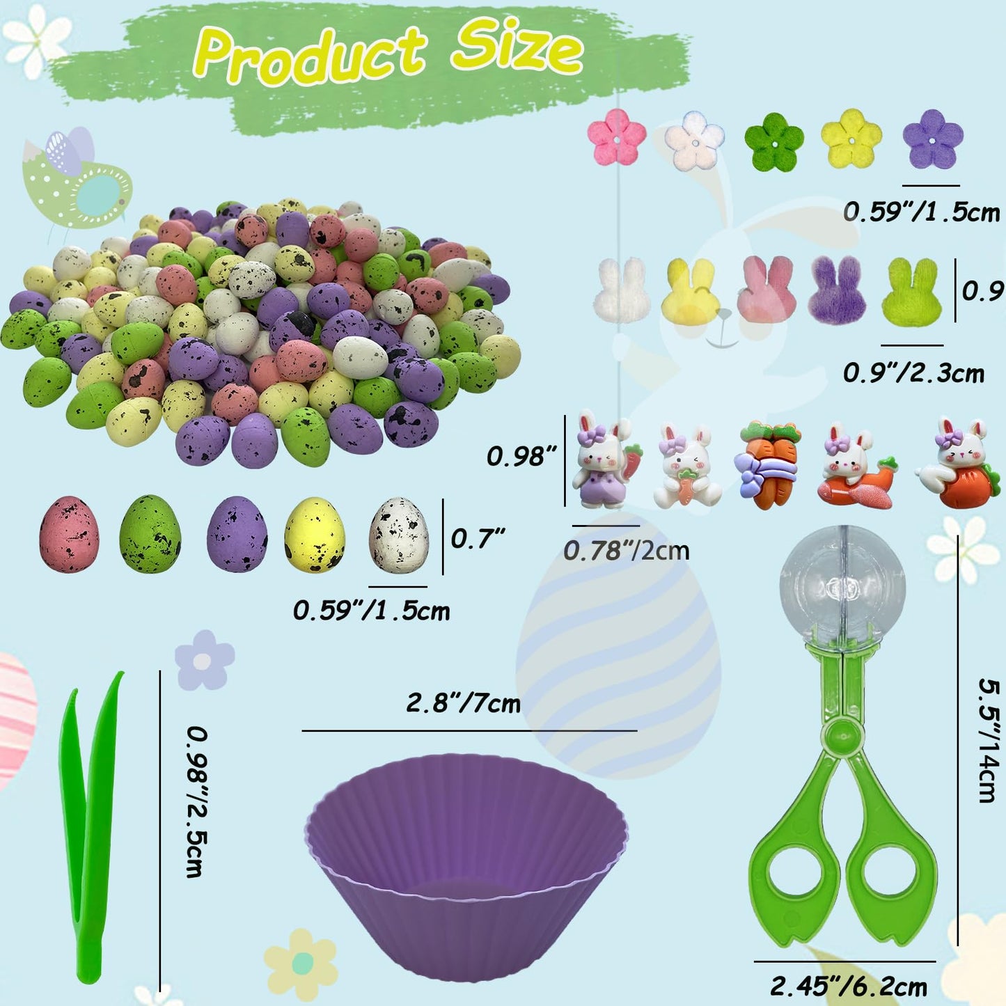 Unvola 226pcs Easter Sensory Bin Filler – Fine Motor Toys, 100 Foam Eggs, 50 Felt Easter Flowers, 50 Felt Bunnies