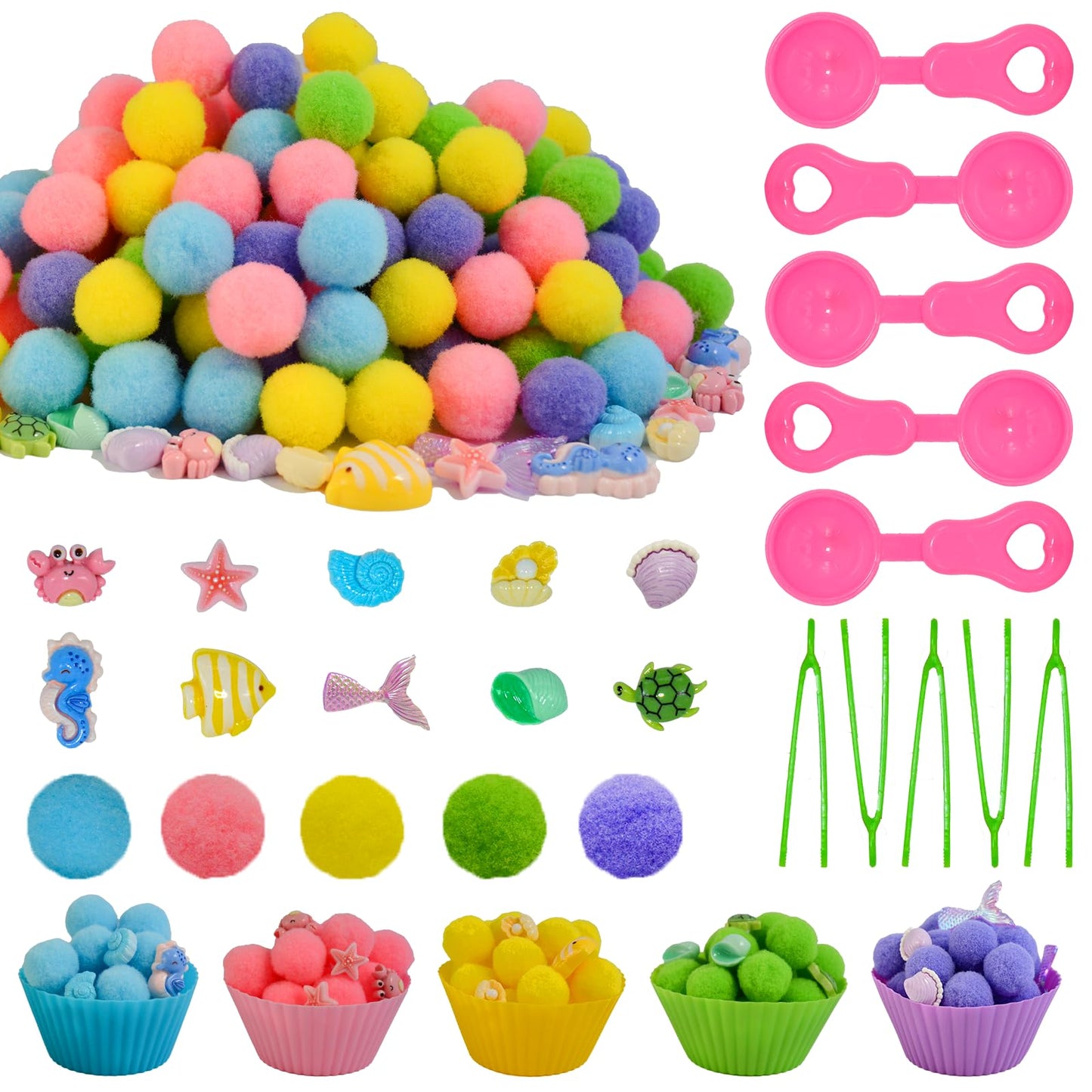 Unvola 185pcs Summer Ocean Sensory Bin – Fine Motor Toys for Preschool Sorting & Counting