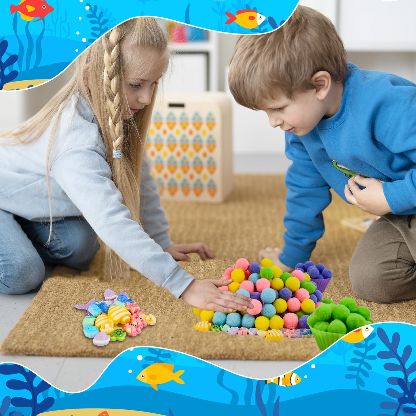 Unvola 185pcs Summer Ocean Sensory Bin – Fine Motor Toys for Preschool Sorting & Counting