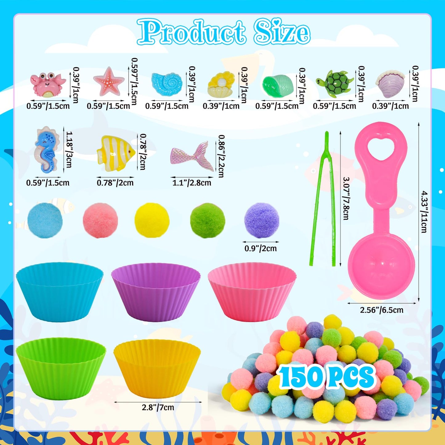 Unvola 185pcs Summer Ocean Sensory Bin – Fine Motor Toys for Preschool Sorting & Counting
