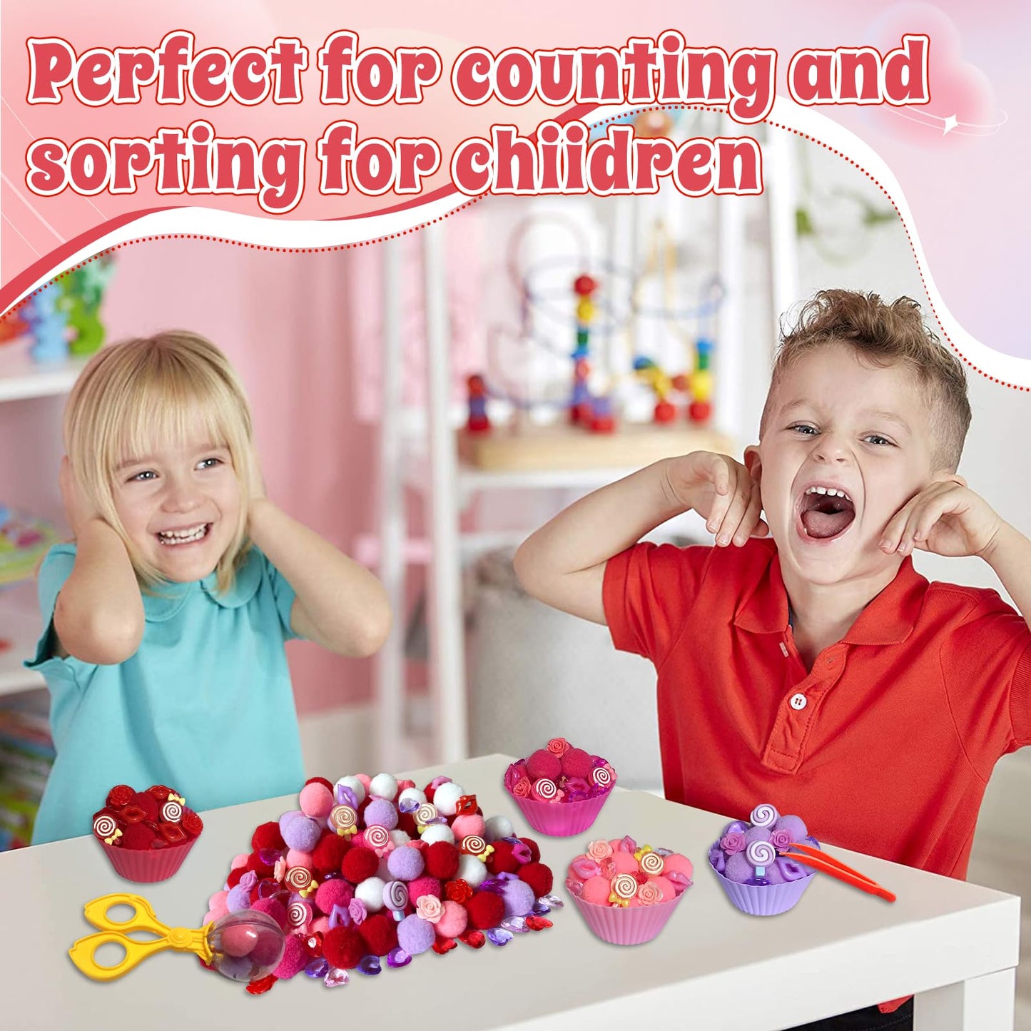 Unvola 230Pcs Valentines Day Sensory Bin Filler – Fine Motor & Sorting Toys