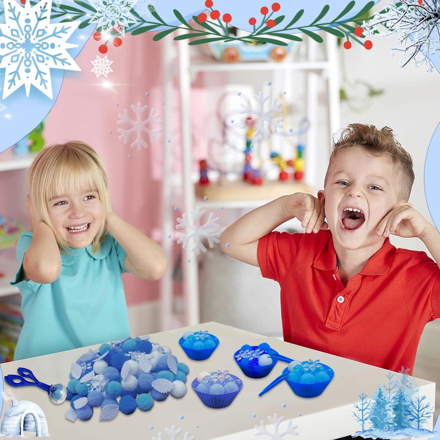 Unvola 244pcs Winter Sensory Bin Filler – Fine Motor, Sorting & Counting Toys for Kids