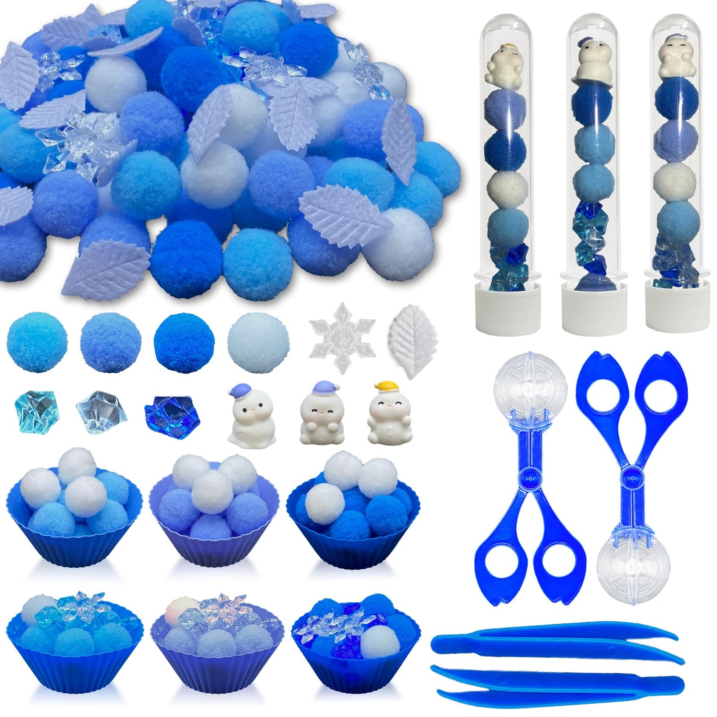 Unvola 244pcs Winter Sensory Bin Filler – Fine Motor, Sorting & Counting Toys for Kids