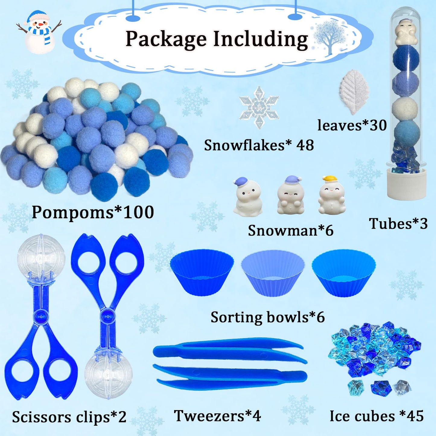 Unvola 244pcs Winter Sensory Bin Filler – Fine Motor, Sorting & Counting Toys for Kids