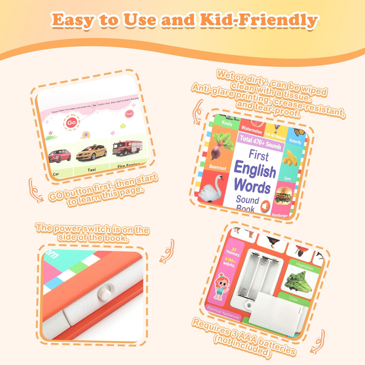 UOBODER My First English Words Sound Book for Kids 3-6 | 470+ Words, 21 Themes, Screen-Free Educational Fun