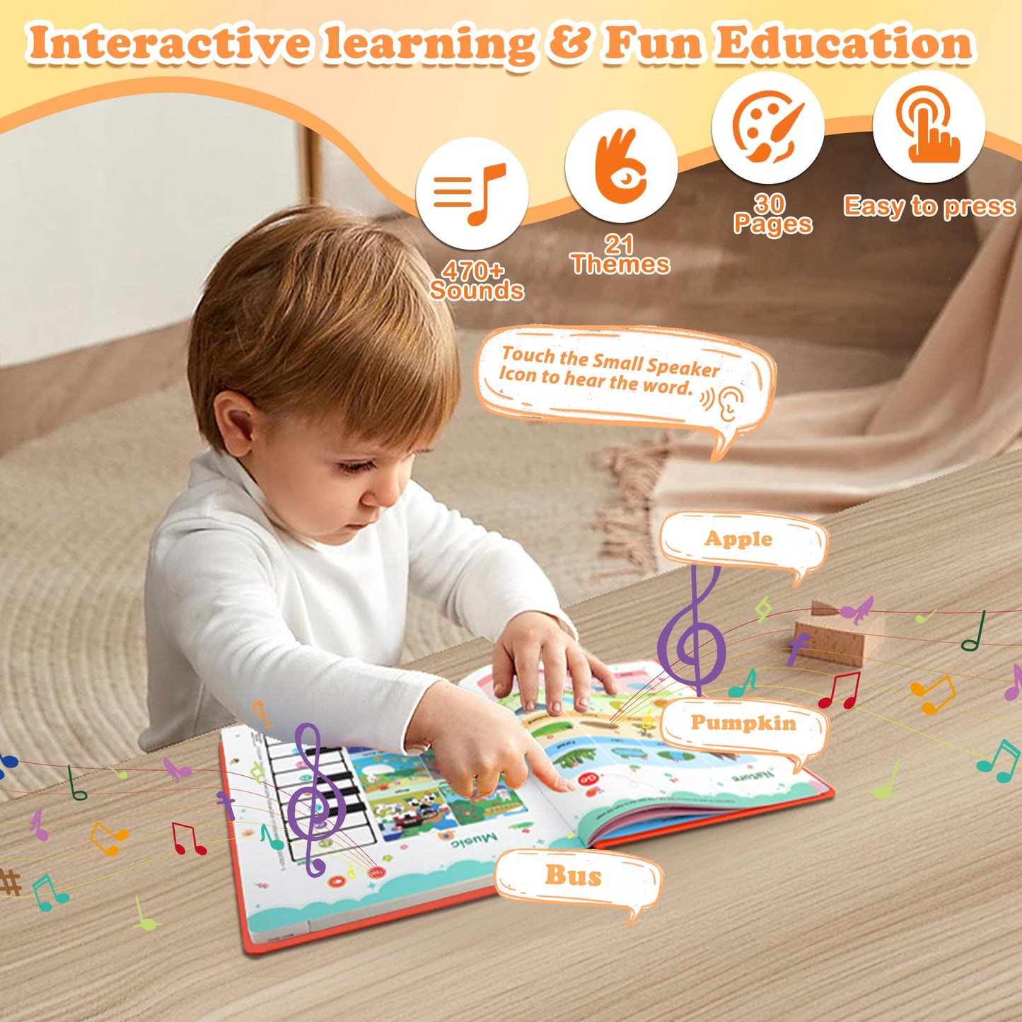 UOBODER My First English Words Sound Book for Kids 3-6 | 470+ Words, 21 Themes, Screen-Free Educational Fun