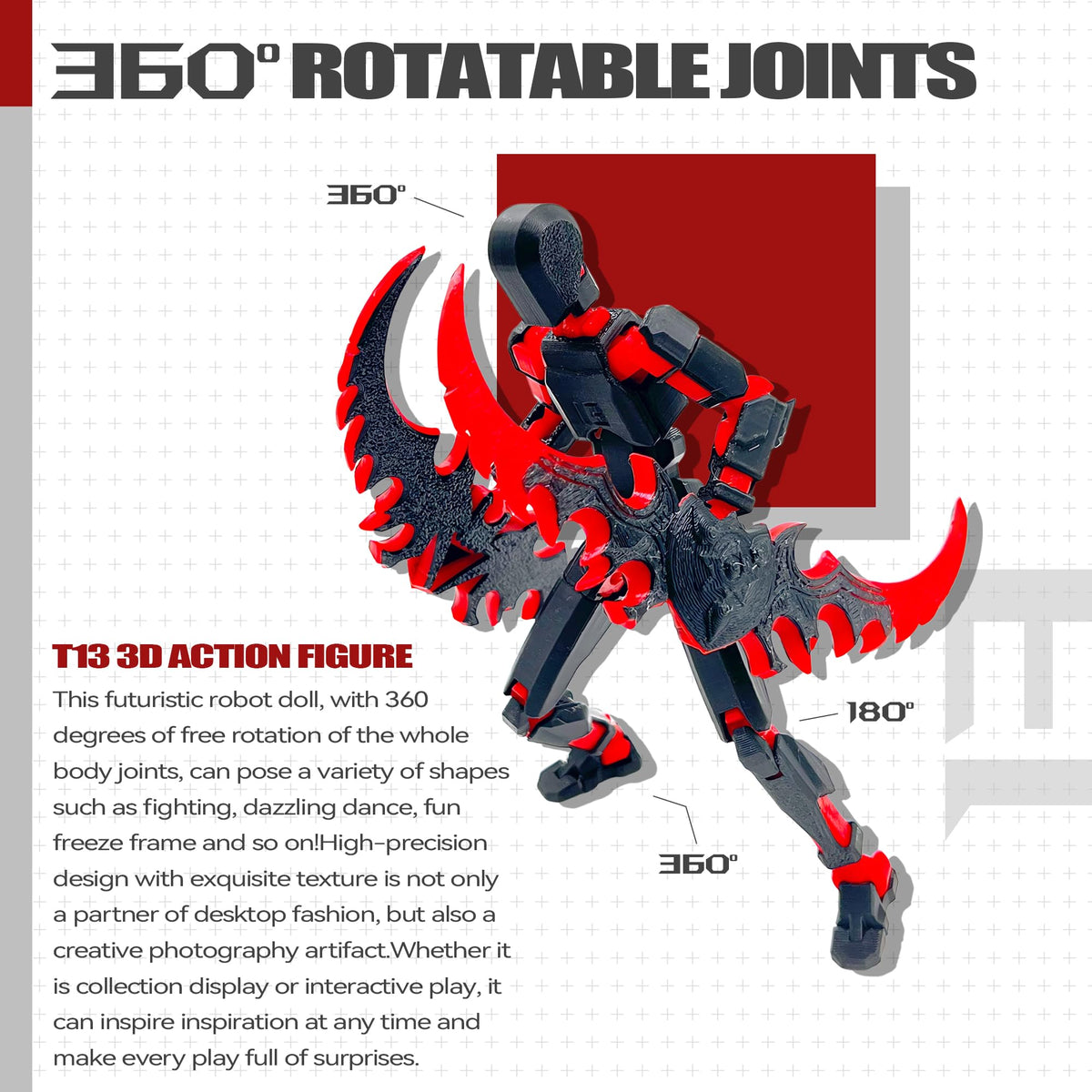 Uodofy T13 3D Action Figure Set – Fully Assembled, Multi-Jointed Titan 13 Figures (Black Red + Dog)