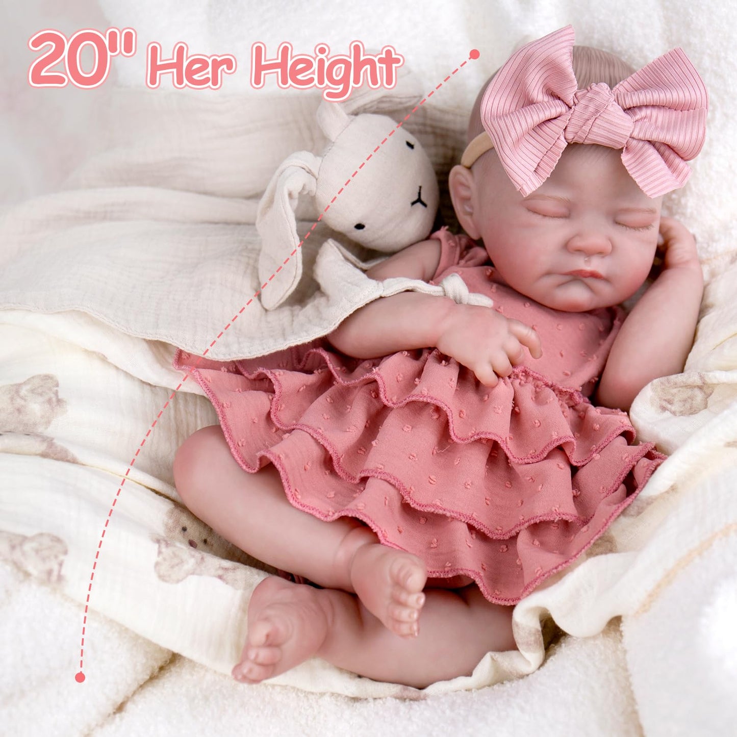 UOFTKIZ Realistic Reborn Baby Dolls – 20-inch Lifelike Baby Girl with Soft Cloth Body and Feeding Accessories