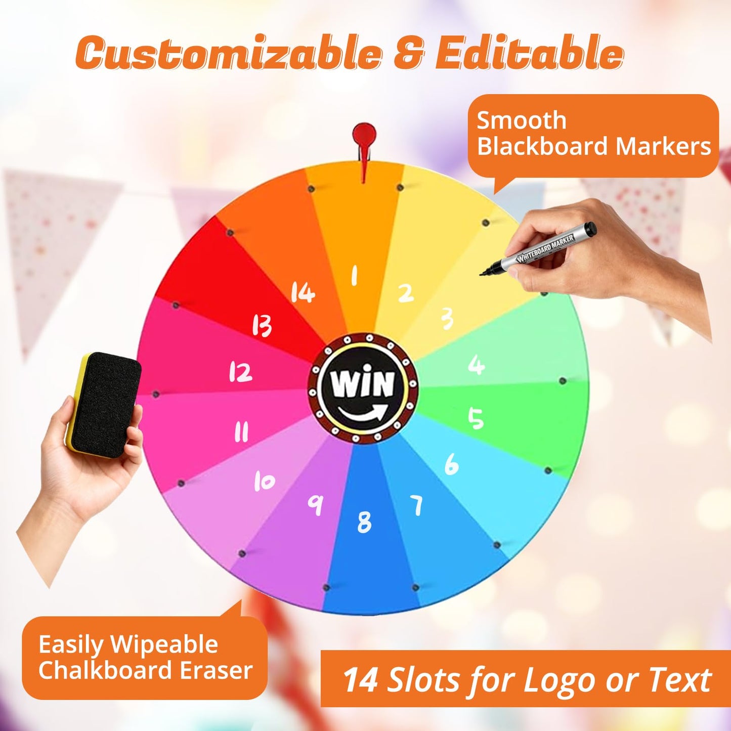 Uojim Prize Wheel Spinner with Stand – DIY Customization & Erasable Slots