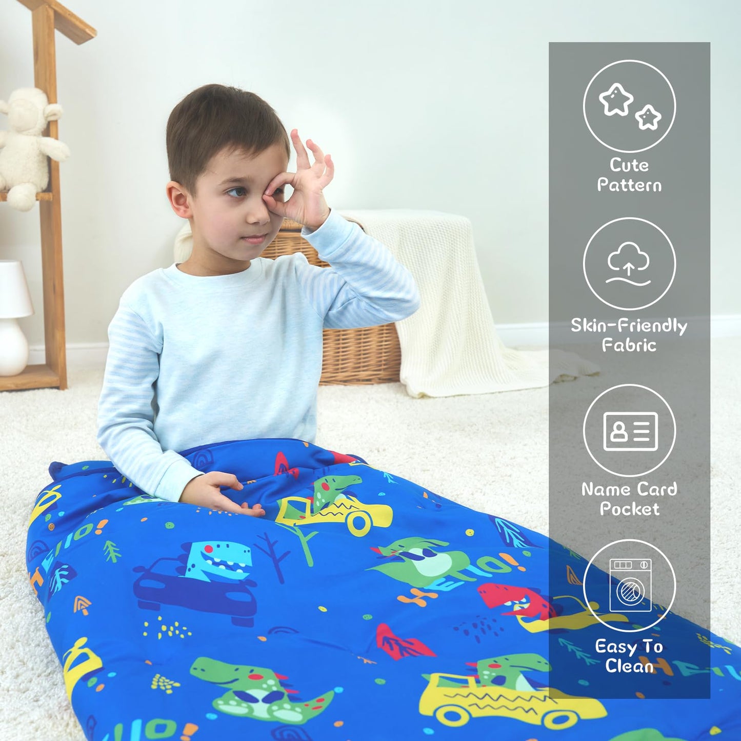 UOMNY Dinosaur Toddler Nap Mat with Pillow – 53 x 22 in for Preschool & Daycare