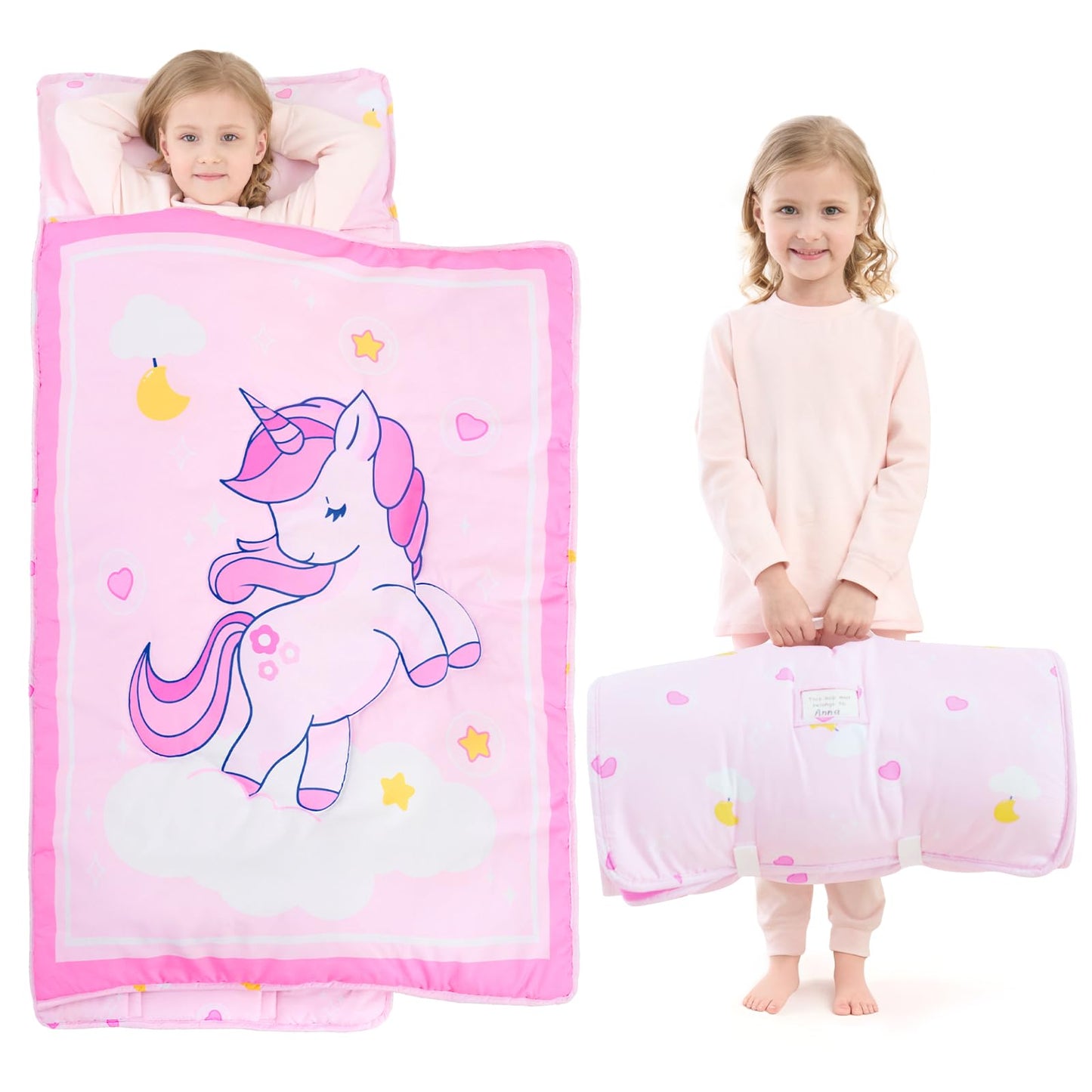UOMNY Toddler Nap Mat - 53x20 in Cozy Sleeping Bag with Removable Pillow for Daycare & Preschool