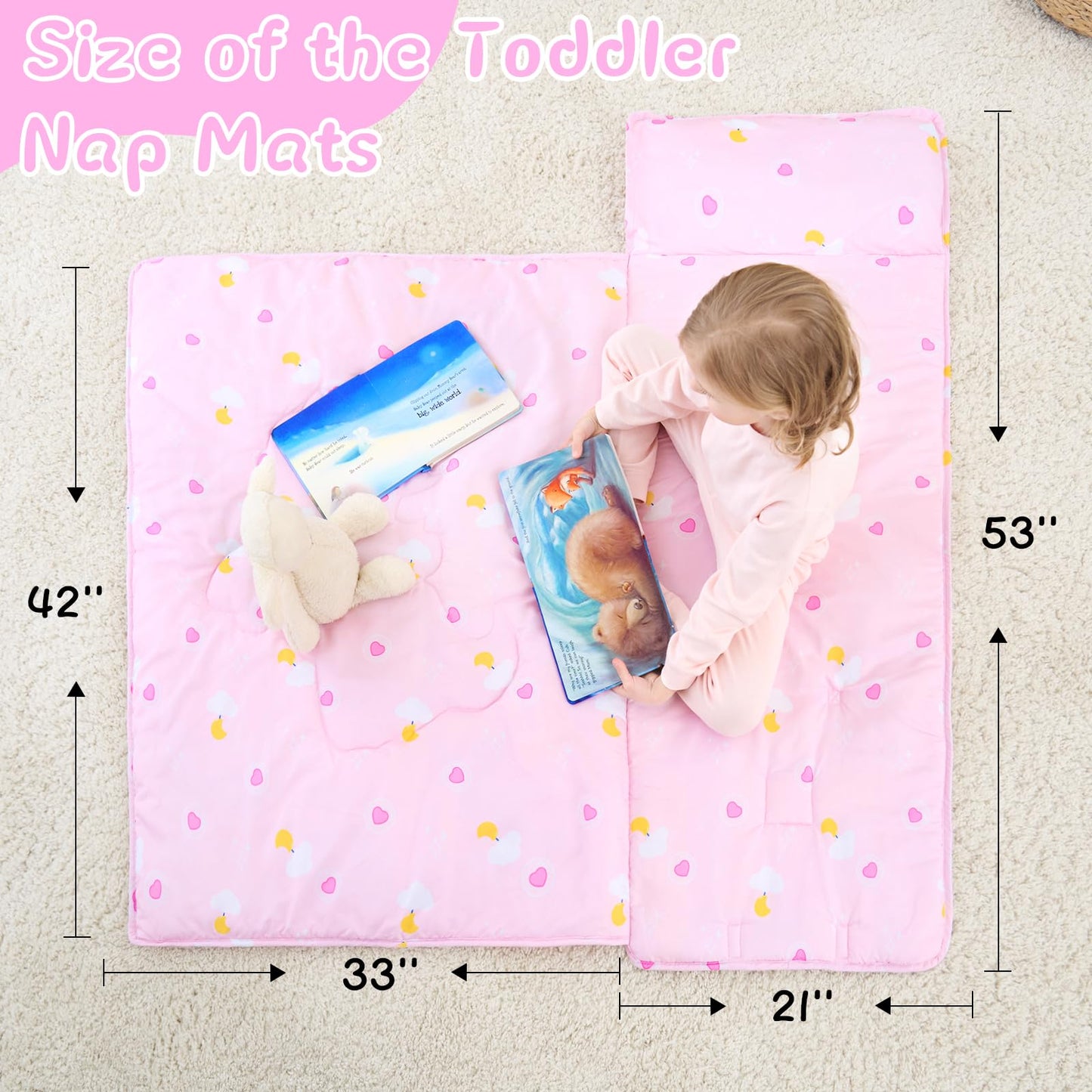 UOMNY Toddler Nap Mat - 53x20 in Cozy Sleeping Bag with Removable Pillow for Daycare & Preschool