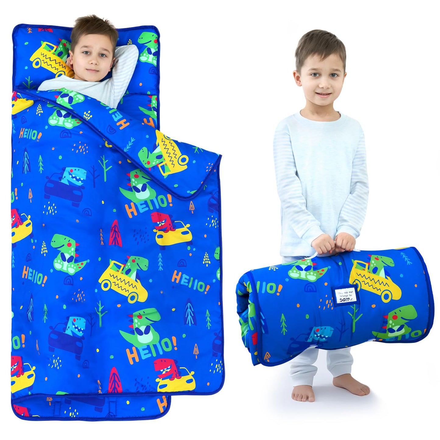 UOMNY Dinosaur Toddler Nap Mat with Pillow – 53 x 22 in for Preschool & Daycare