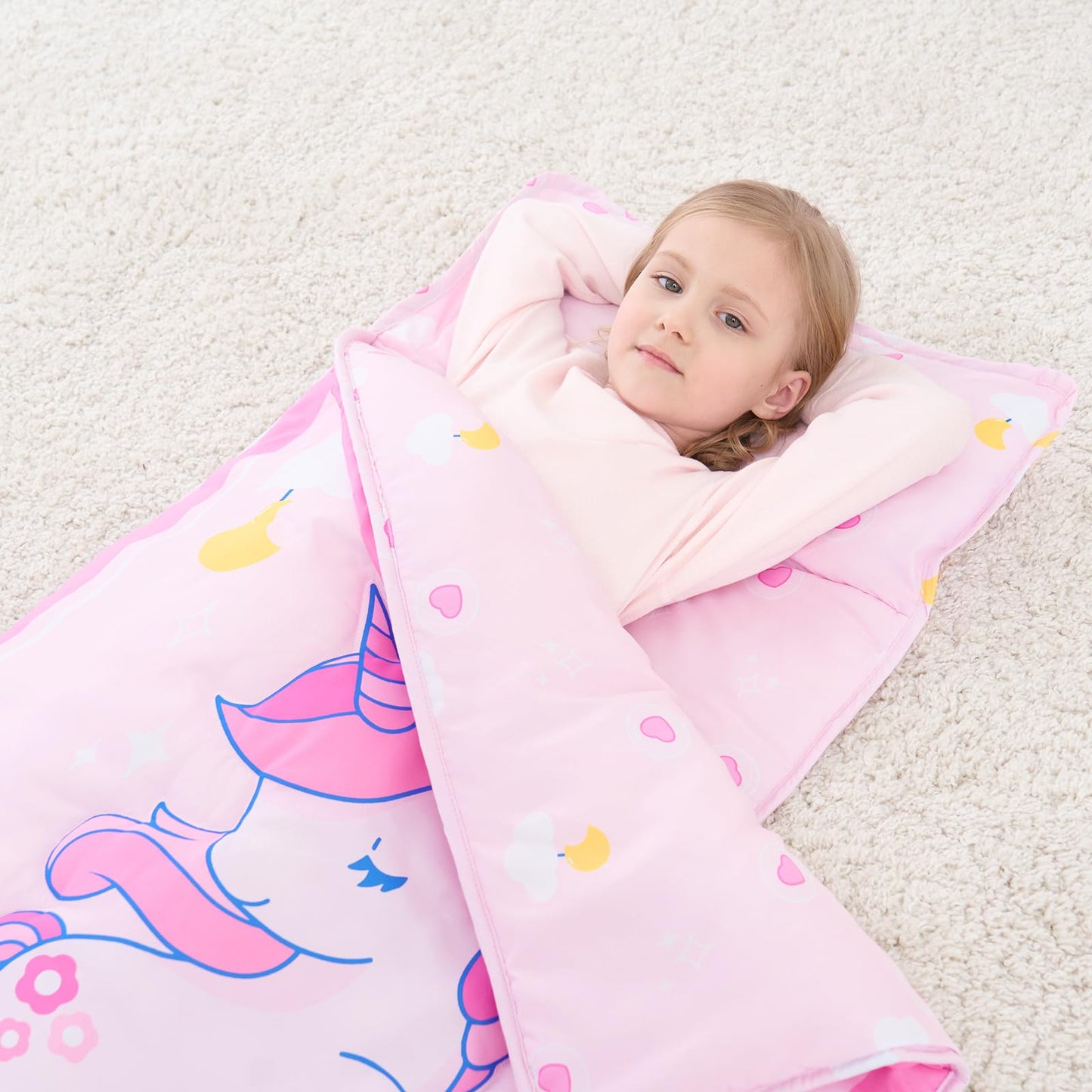 UOMNY Toddler Nap Mat - 53x20 in Cozy Sleeping Bag with Removable Pillow for Daycare & Preschool