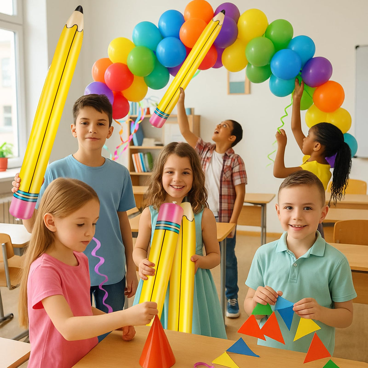 UooEA 2Pcs 43 Inch Inflatable Pencil Balloon - Giant Yellow Crayons for Classroom & Party