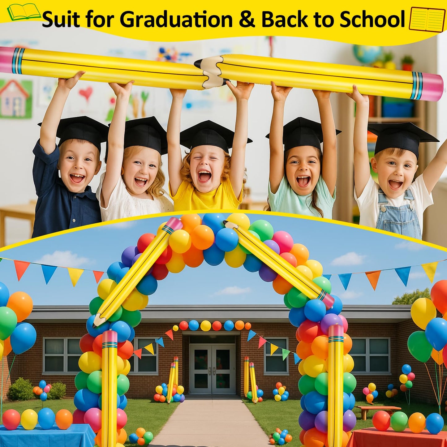 UooEA 2Pcs 43 Inch Inflatable Pencil Balloon - Giant Yellow Crayons for Classroom & Party