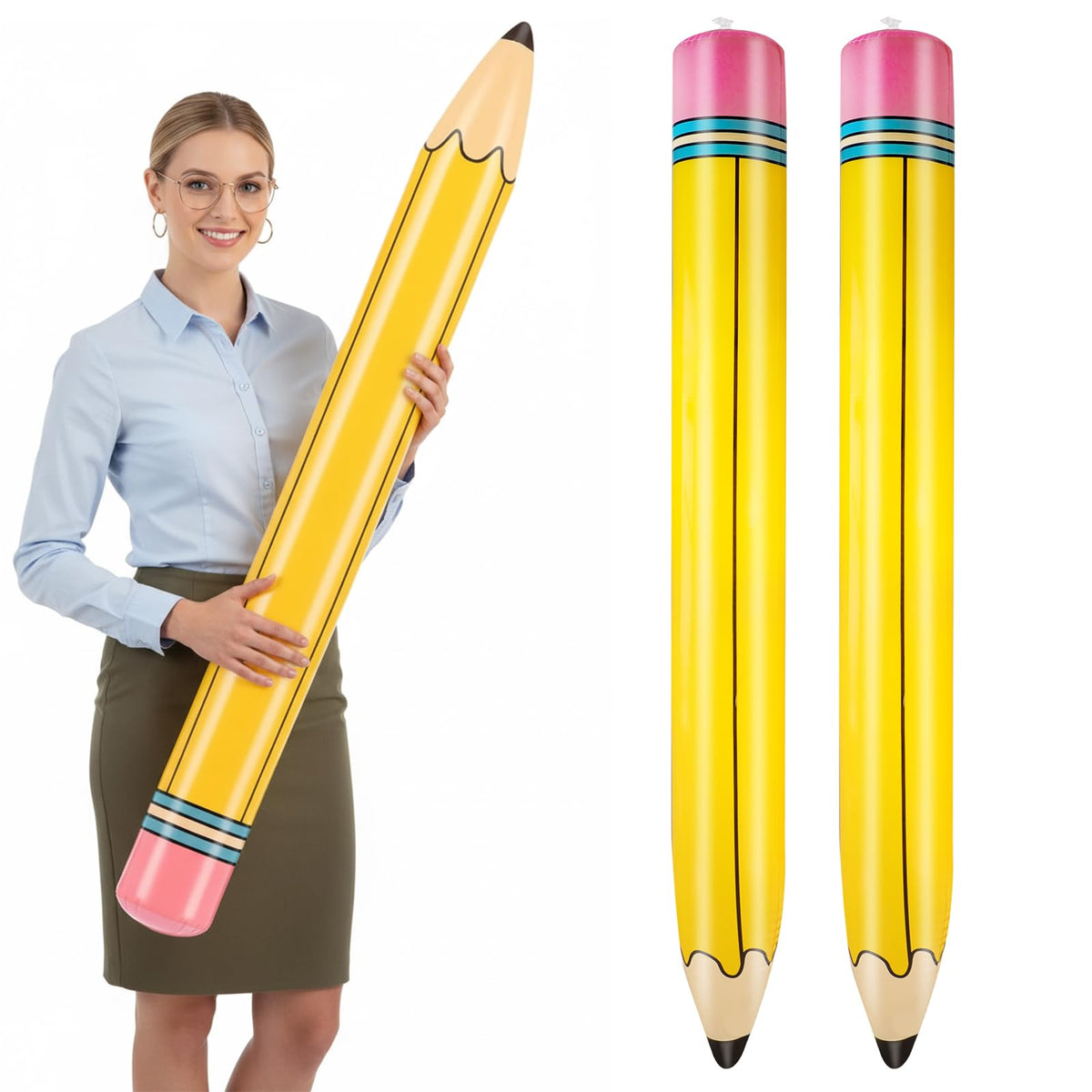 UooEA 2Pcs 43 Inch Inflatable Pencil Balloon - Giant Yellow Crayons for Classroom & Party