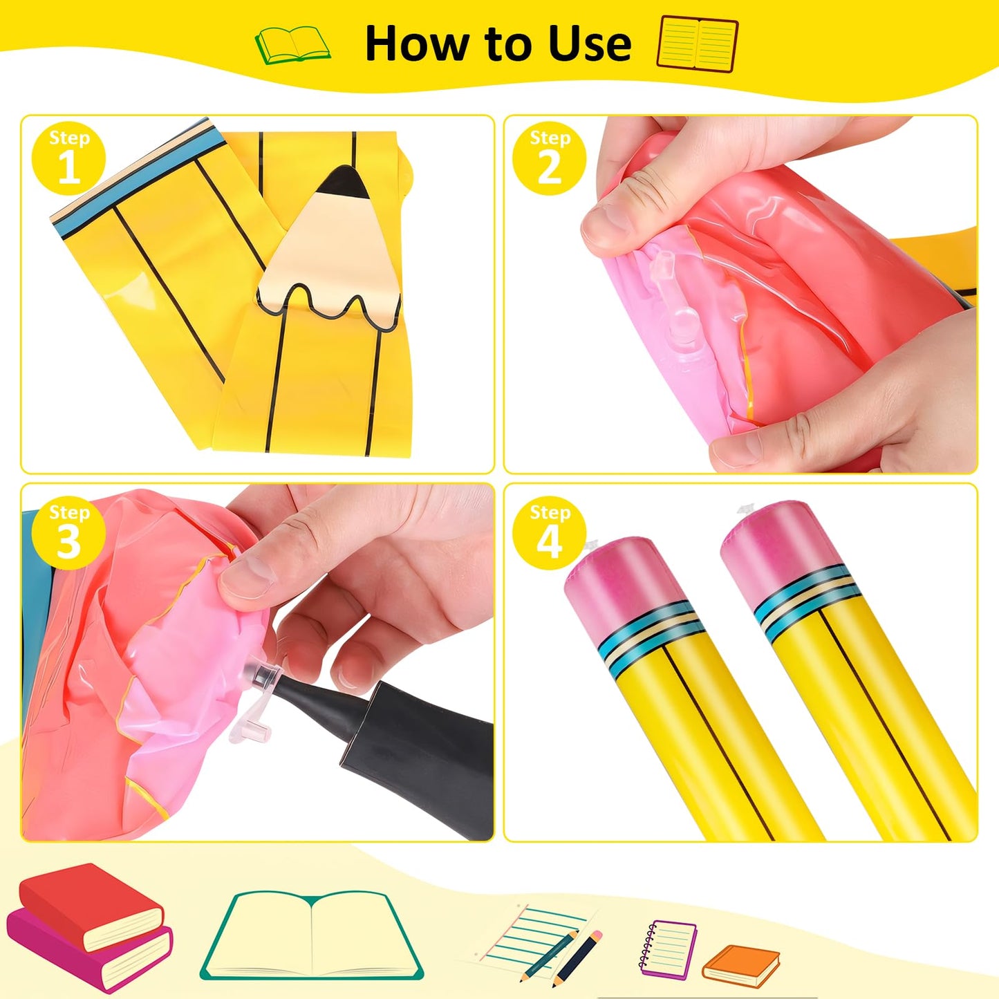 UooEA 2Pcs 43 Inch Inflatable Pencil Balloon - Giant Yellow Crayons for Classroom & Party