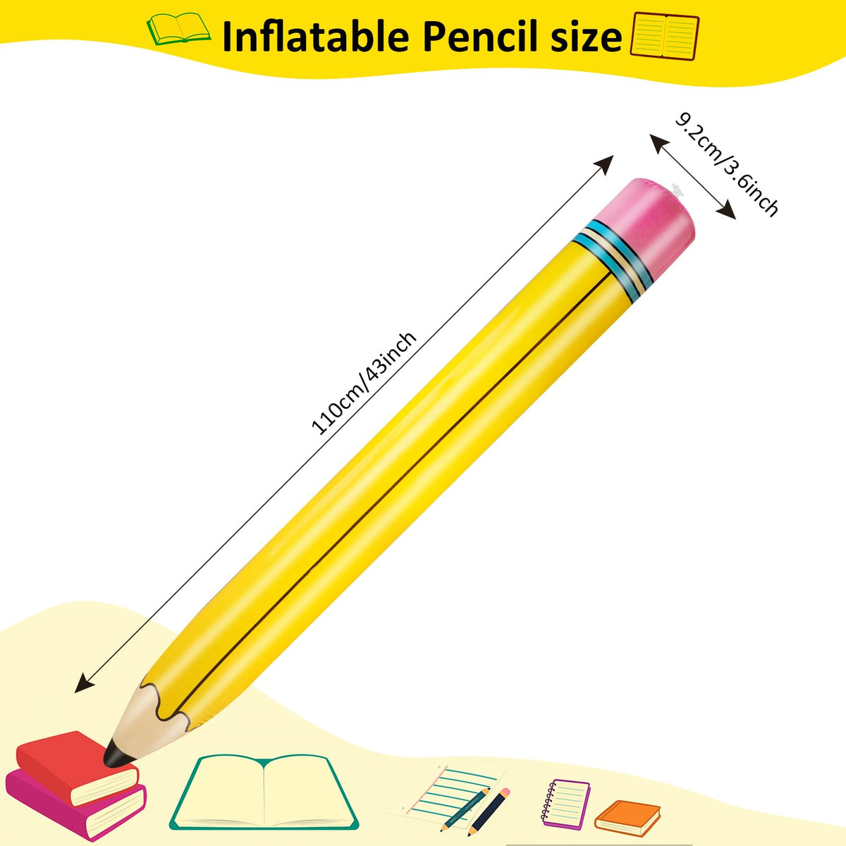 UooEA 2Pcs 43 Inch Inflatable Pencil Balloon - Giant Yellow Crayons for Classroom & Party