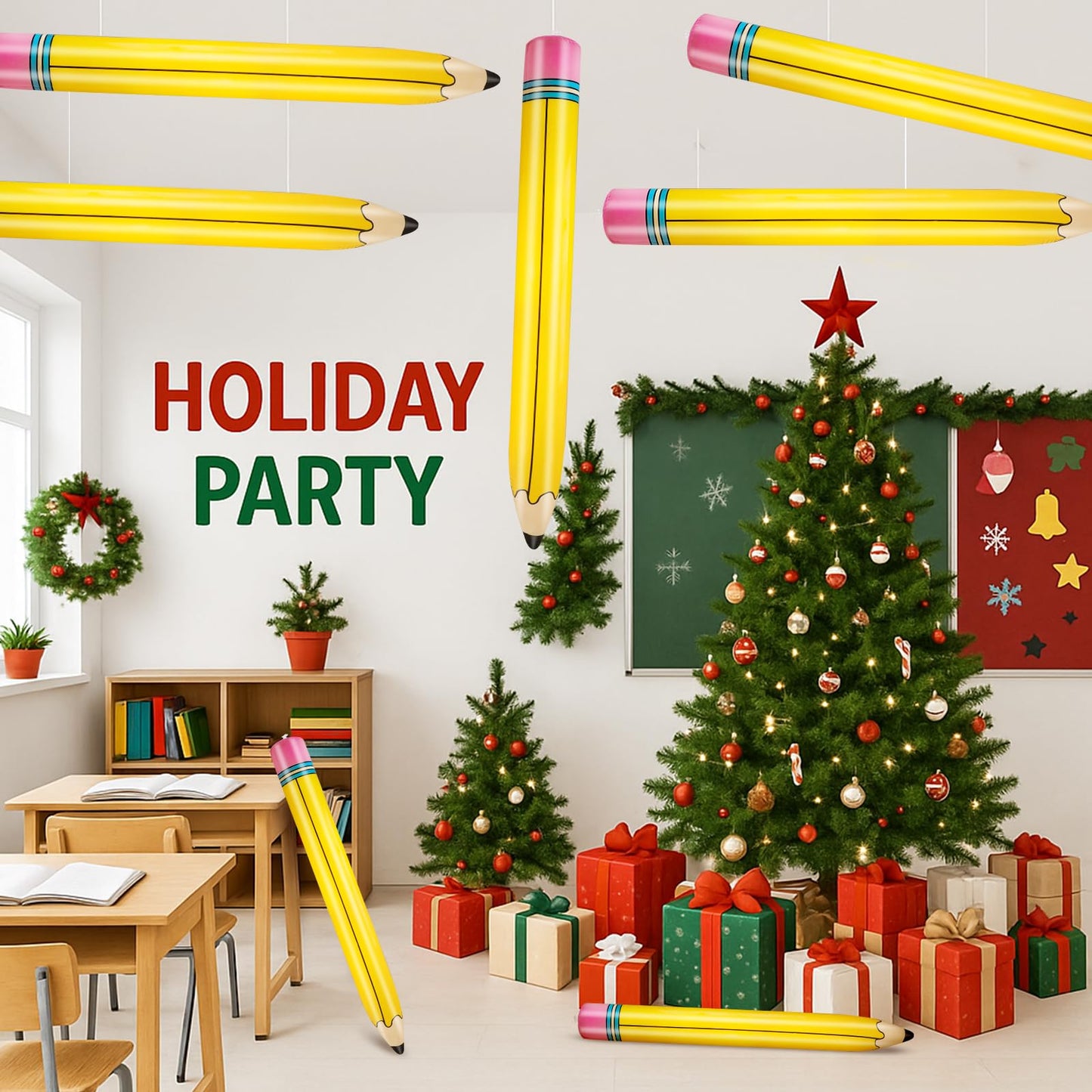 UooEA 2Pcs 43 Inch Inflatable Pencil Balloon - Giant Yellow Crayons for Classroom & Party