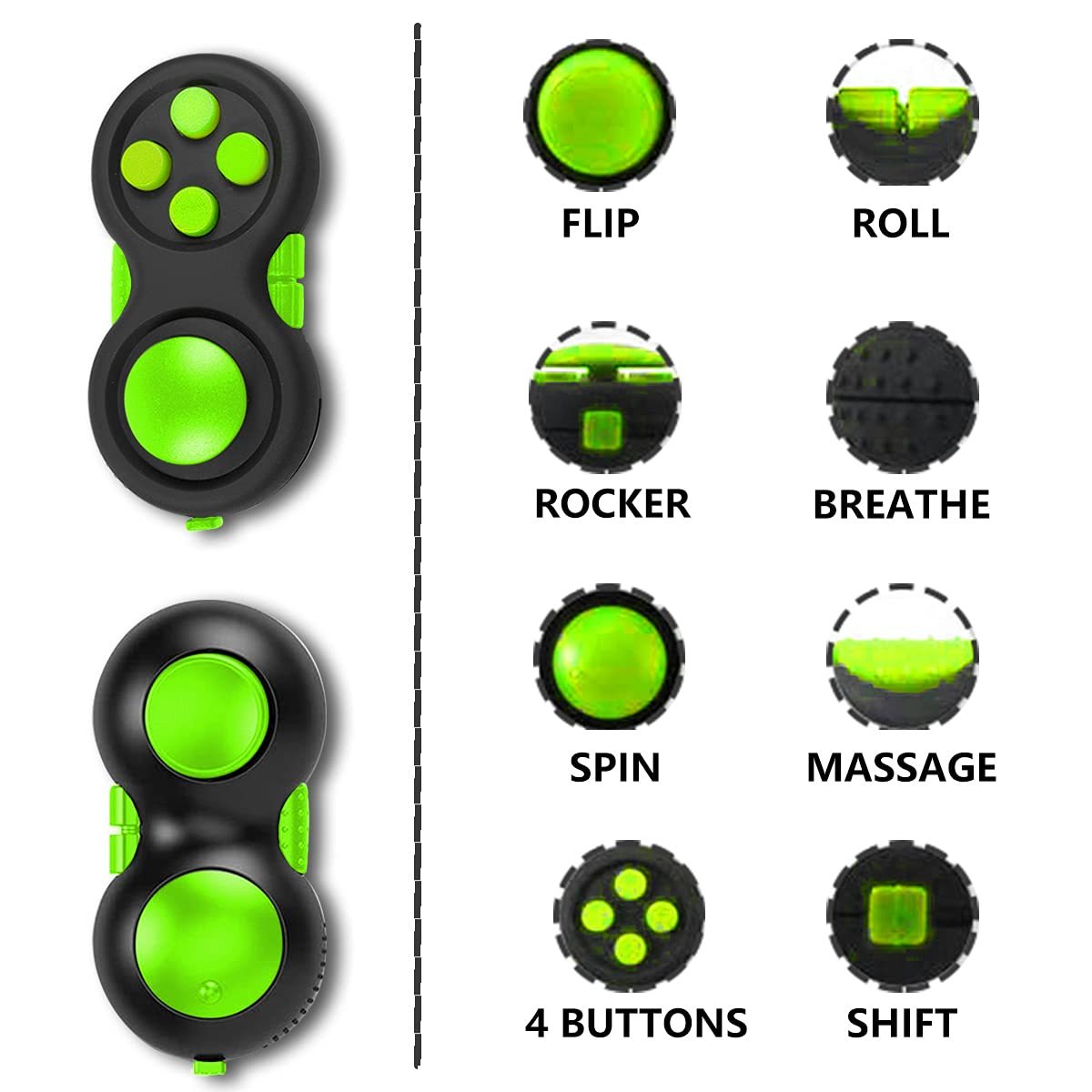 UOOEFUN Mini Fidget Button Controller Pad – Portable Focus & Sensory Toy (Black & Green)
