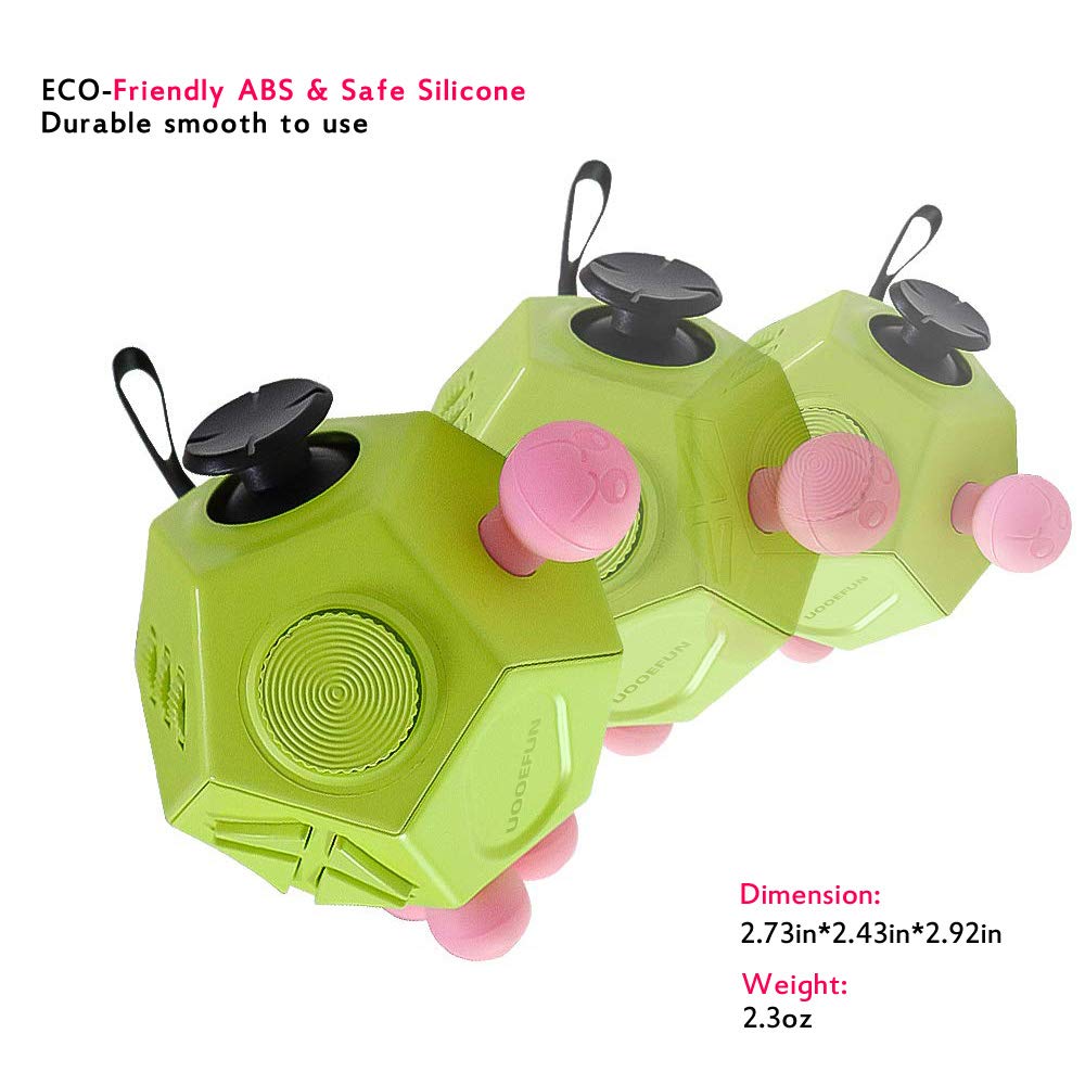 UOOEFUN 12-Sided Fidget Cube – Sensory Stress Relief Toy (Green / A3)