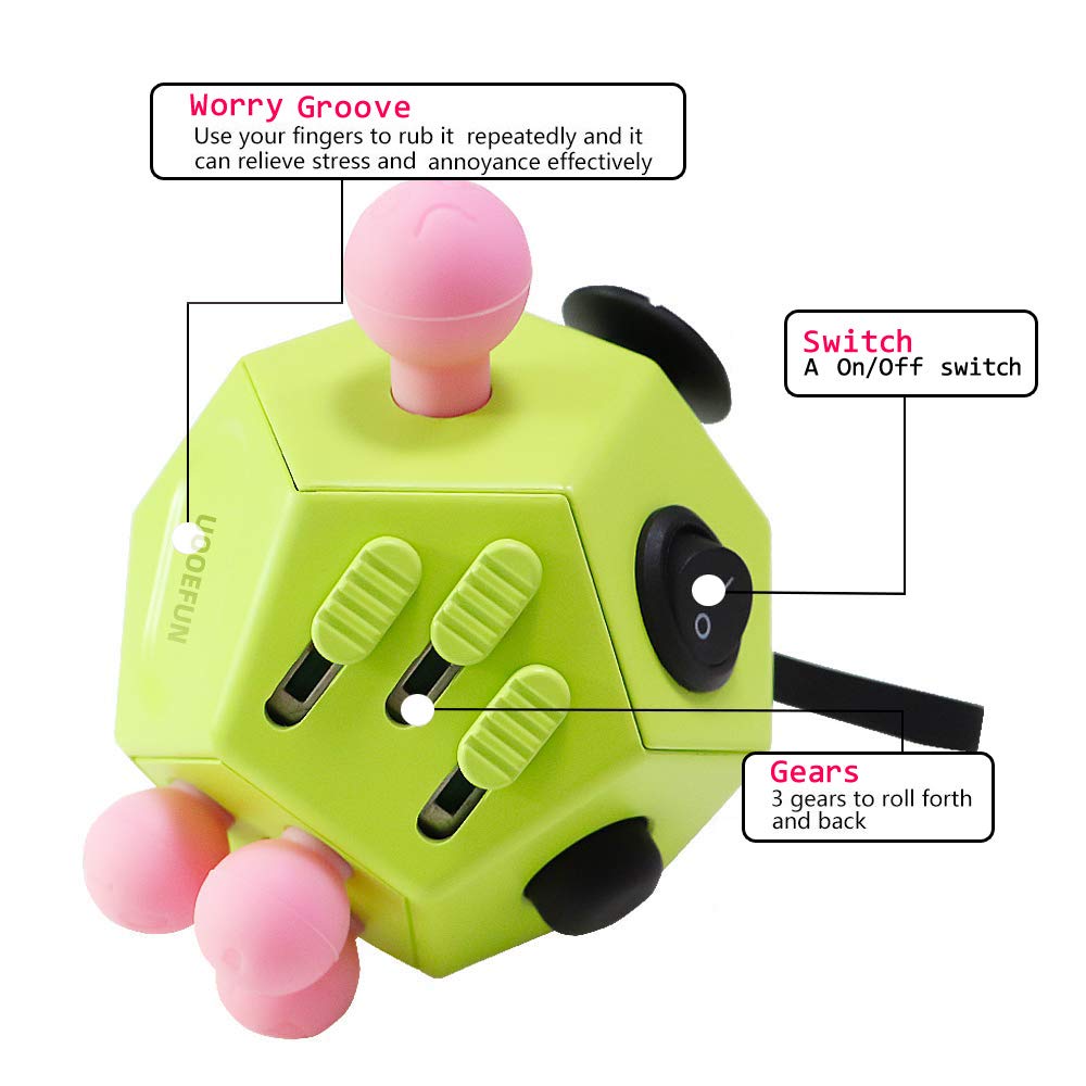 UOOEFUN 12-Sided Fidget Cube – Sensory Stress Relief Toy (Green / A3)