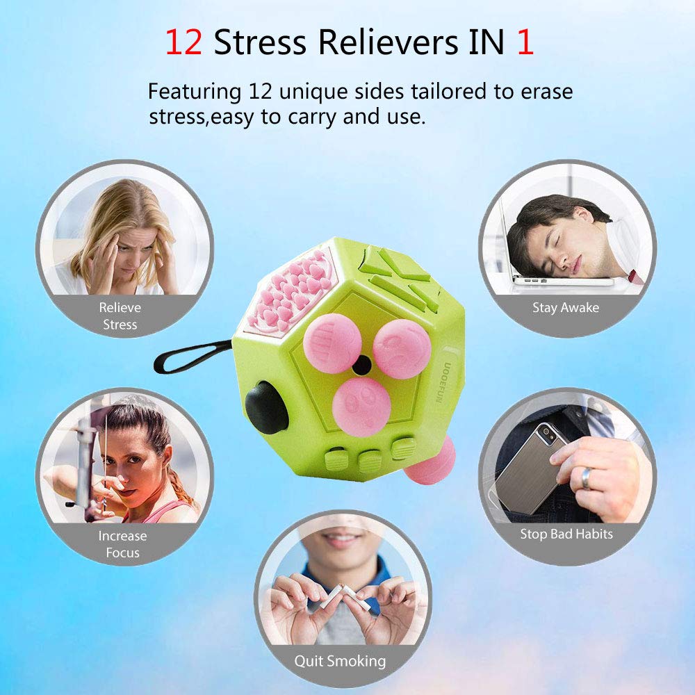 UOOEFUN 12-Sided Fidget Cube – Sensory Stress Relief Toy (Green / A3)