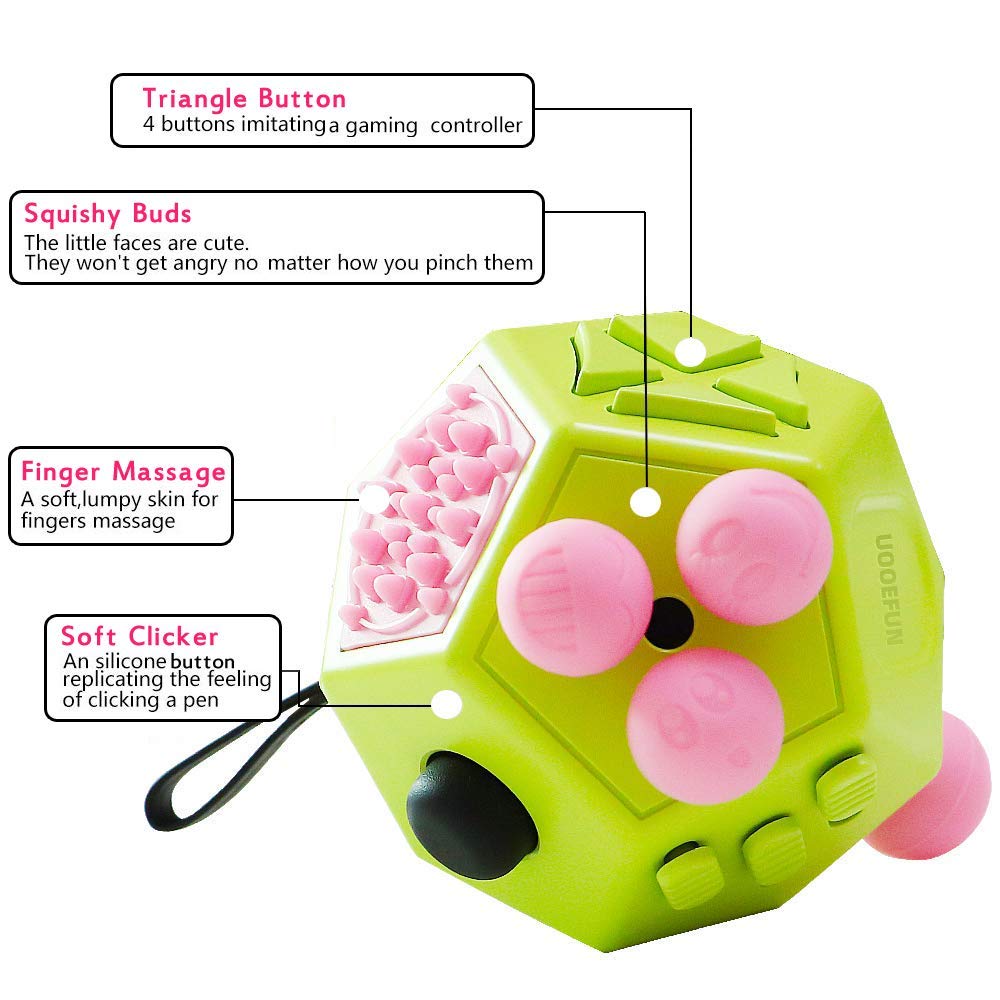 UOOEFUN 12-Sided Fidget Cube – Sensory Stress Relief Toy (Green / A3)