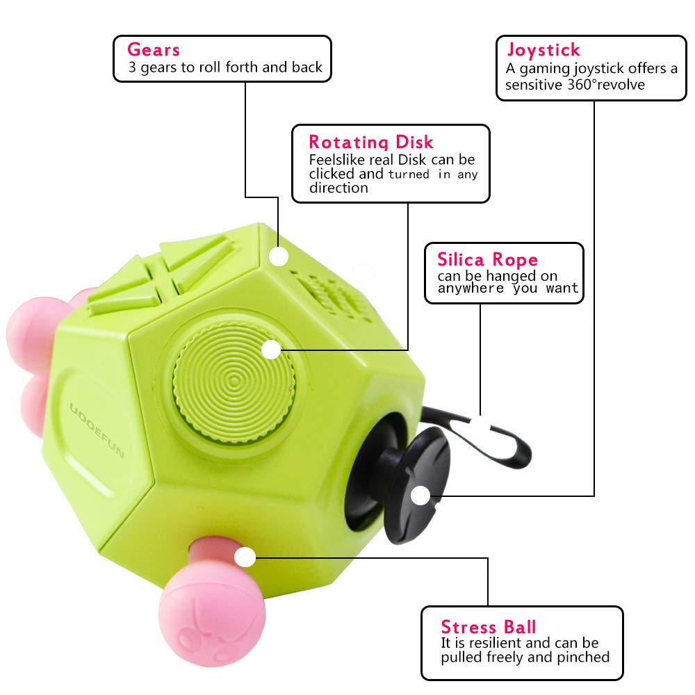 UOOEFUN 12-Sided Fidget Cube – Sensory Stress Relief Toy (Green / A3)