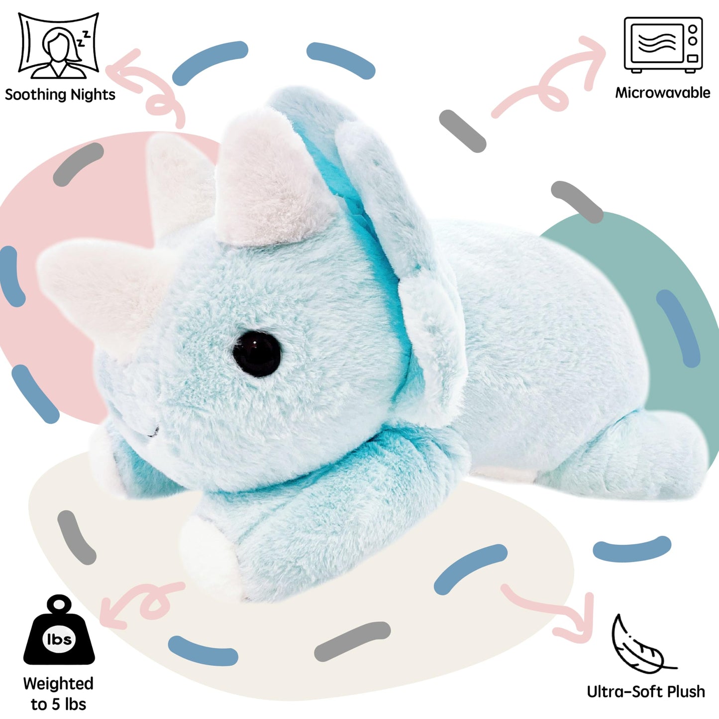 uoozii 24in Blue Dinosaur Weighted Plush – 5 lb Microwaveable Heating Pad